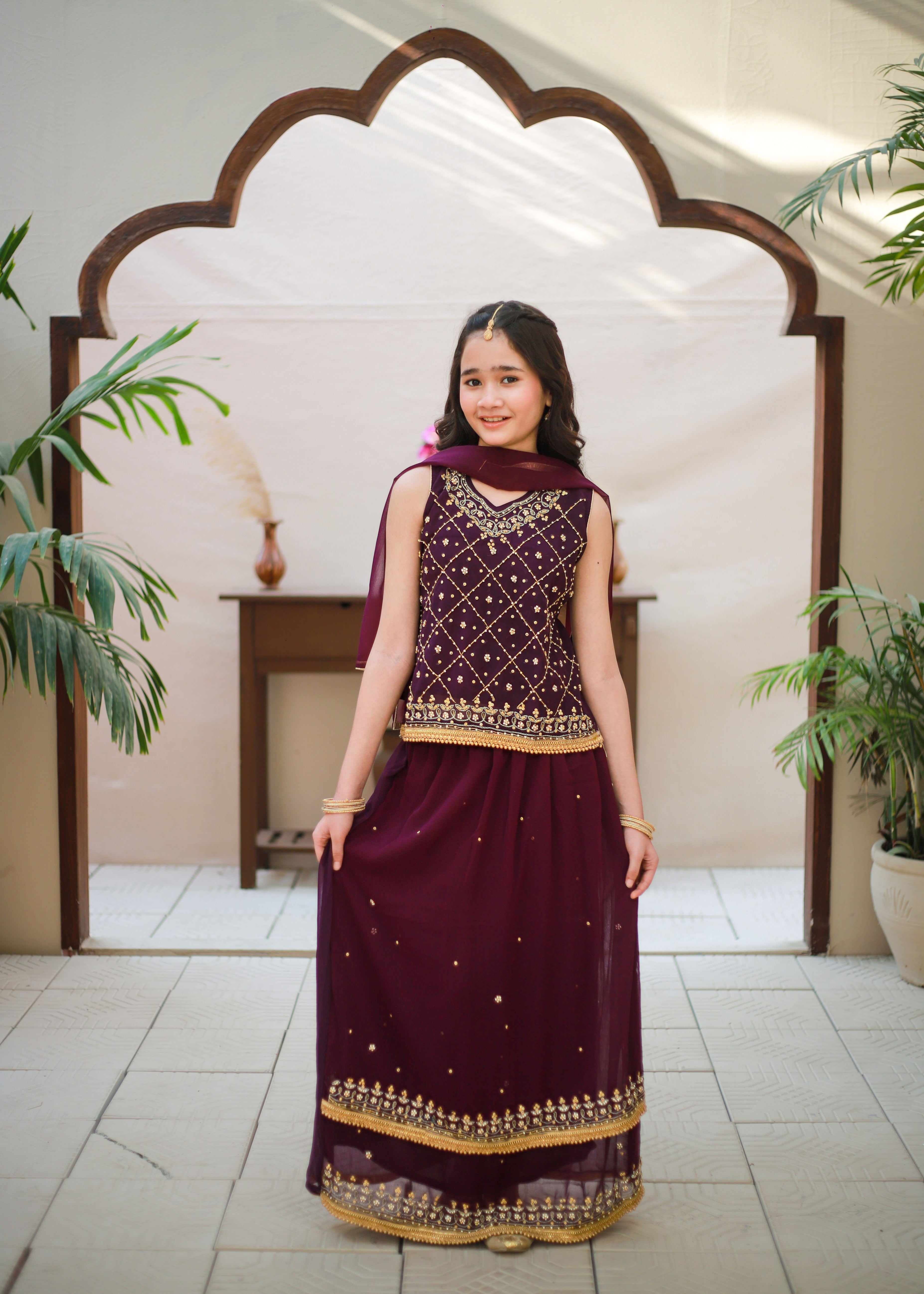 chiffon Lehenga in Purple