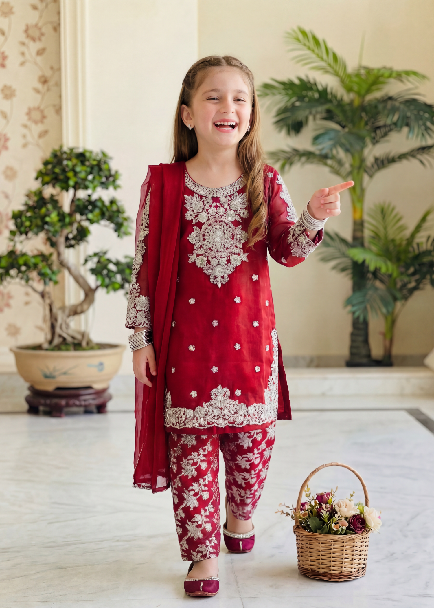 organza Kurta Set in Maroon