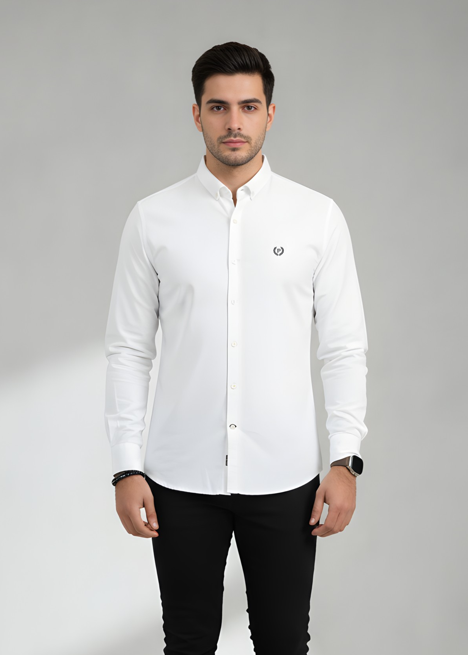 cotton Casual Shirt in White by Pinstripe