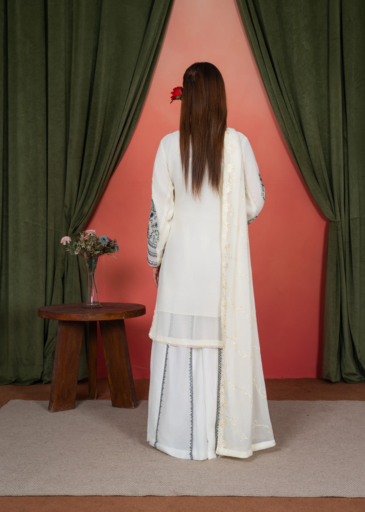 crinkle chiffon Sharara in Off-white