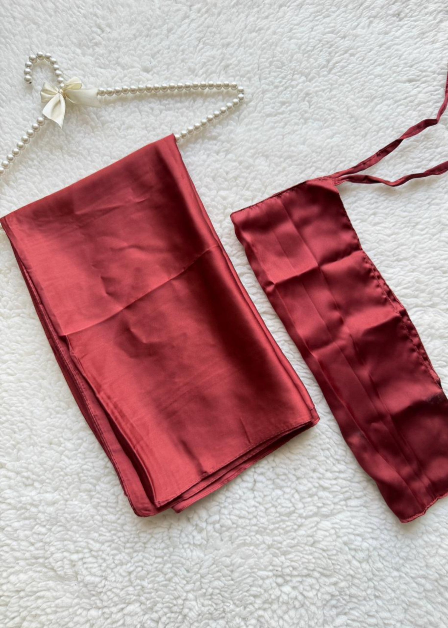 satin silk Veil in Brick red