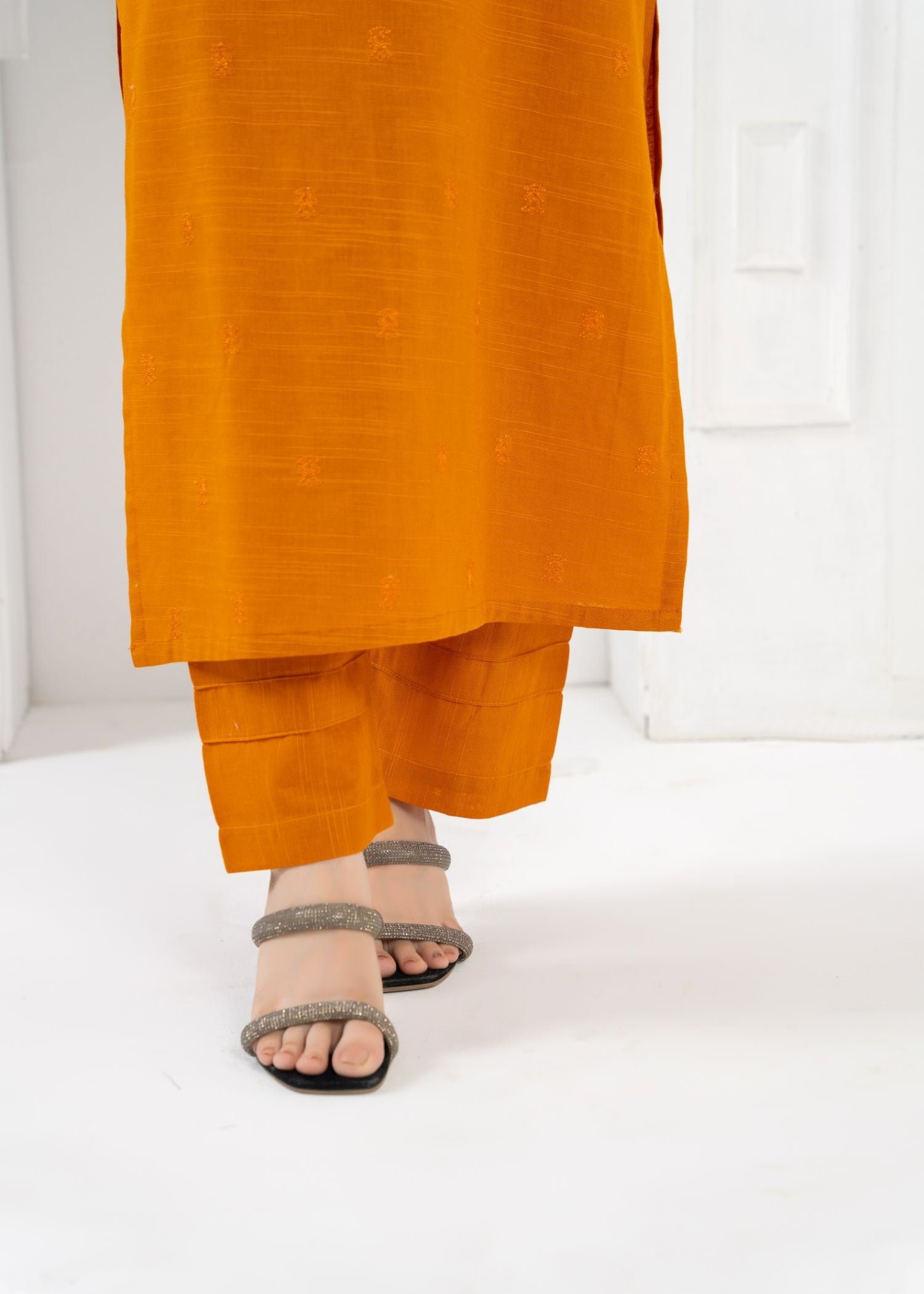 slub khaddar Kurta Set in Mustard
