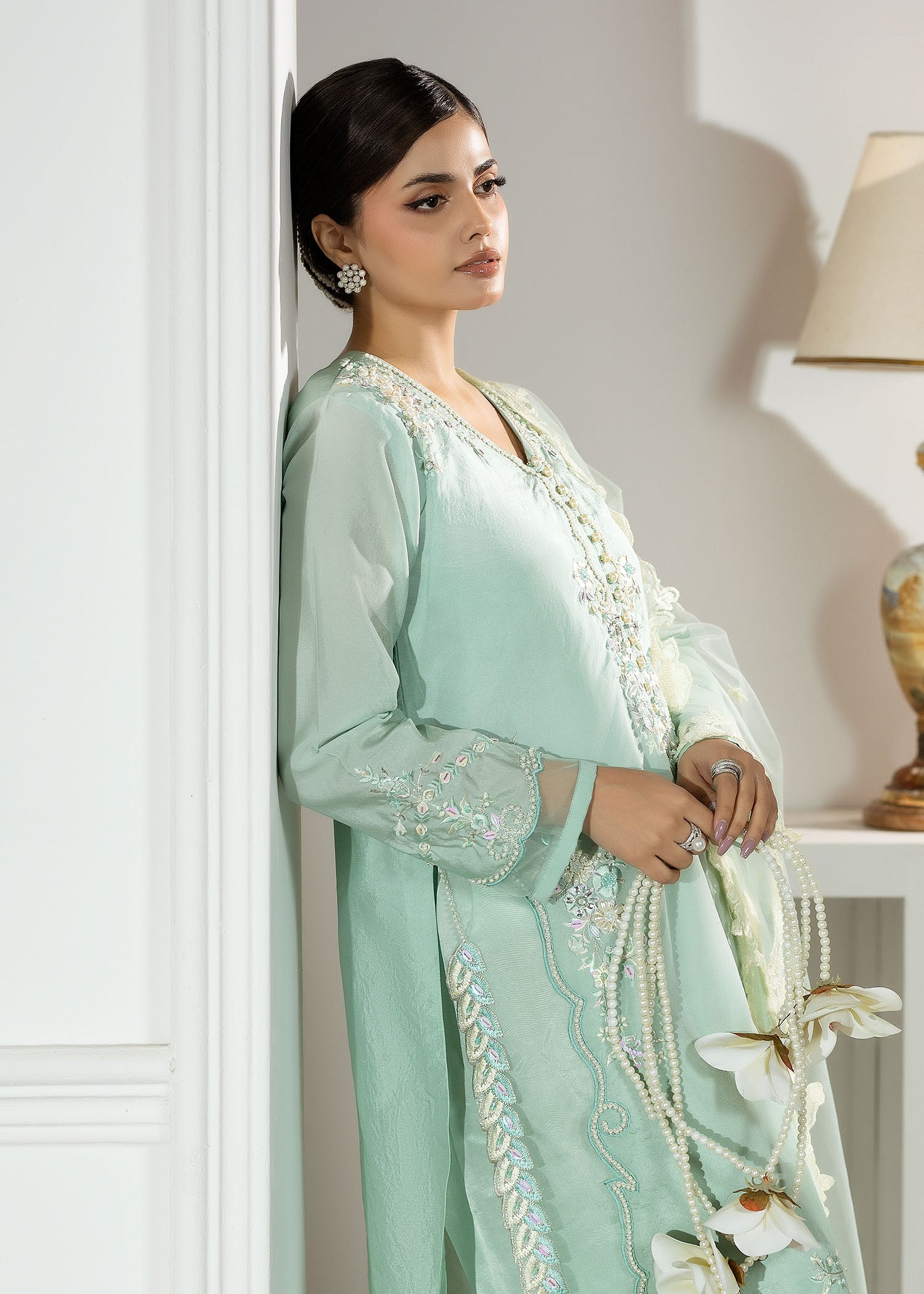 silk Kurta Set in Aquamarine