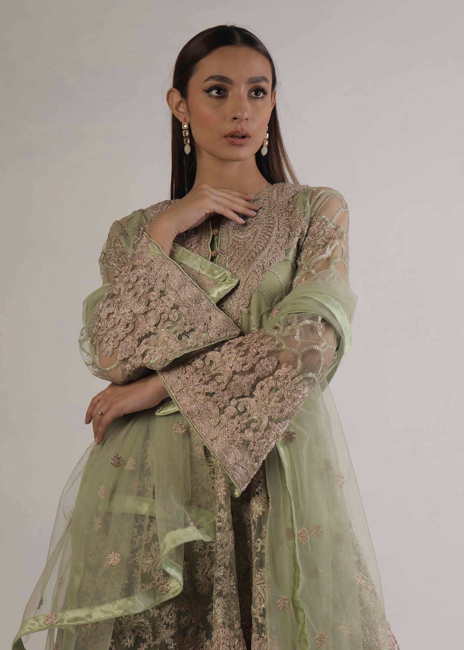 net Peplum in Pistachio green