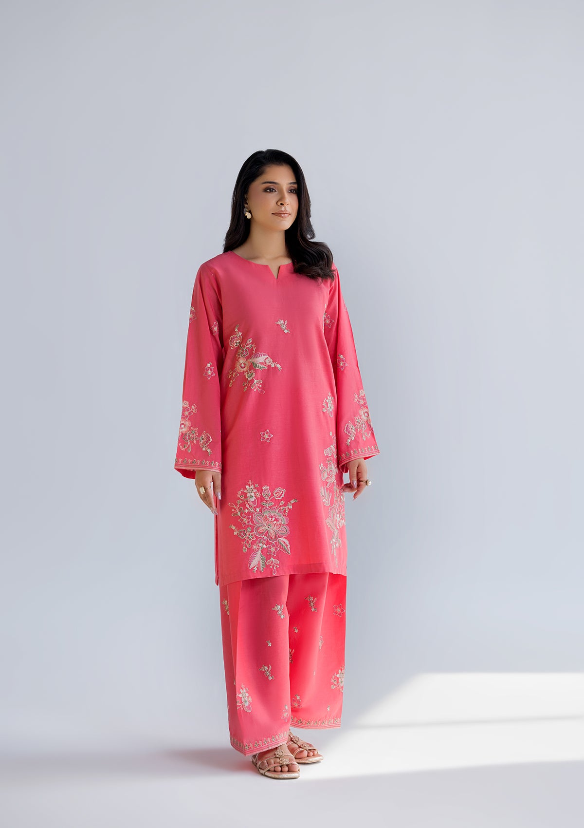 cotton Kurta Set in Shocking pink