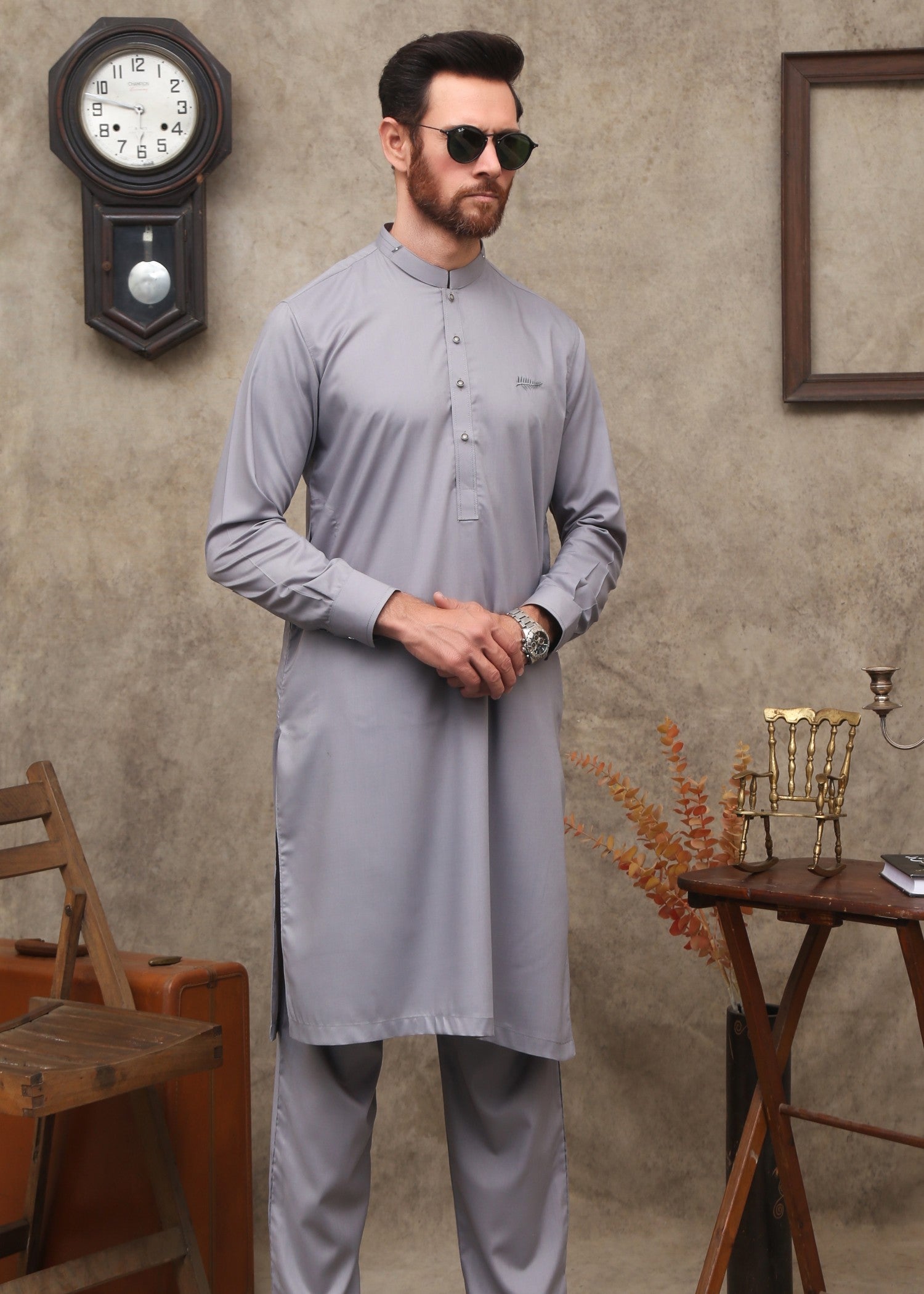 wash & wear Kurta Set in Dark grey by Maqsood Garments