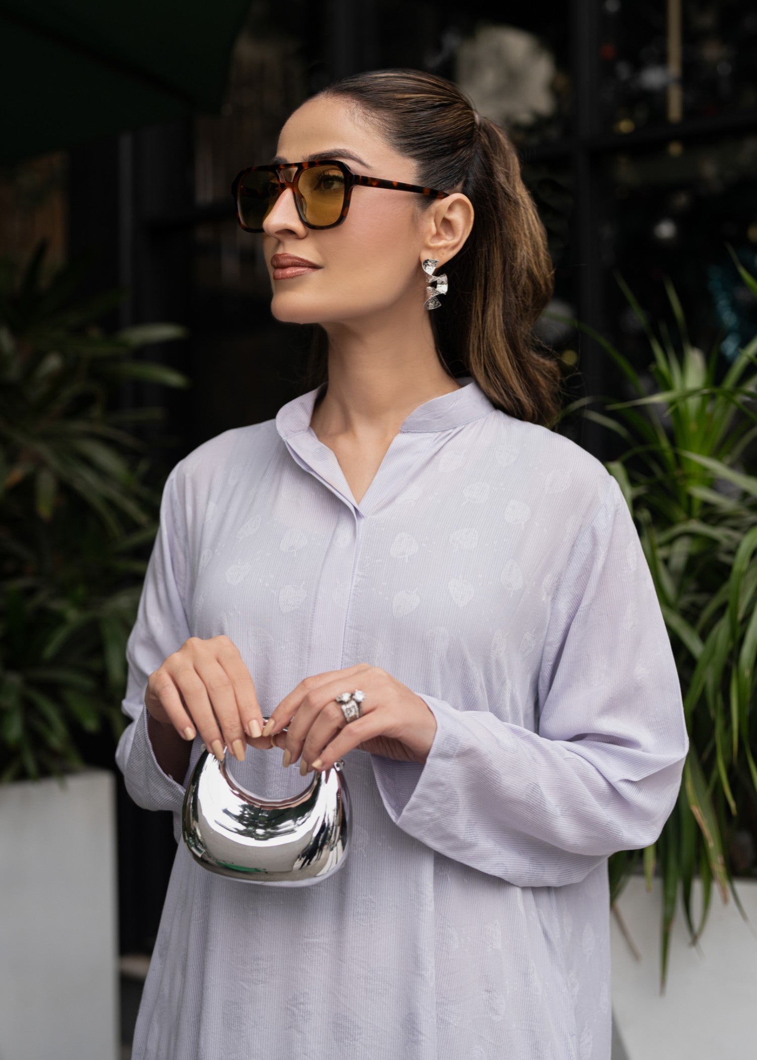 linen jacquard Kurti in Lavender