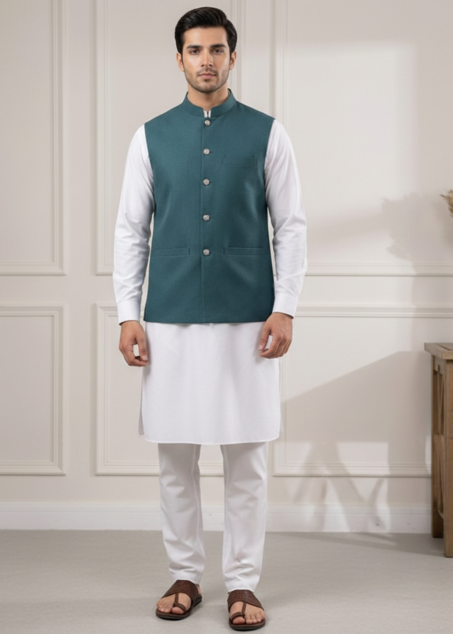worsted wool Waistcoat in Sea green