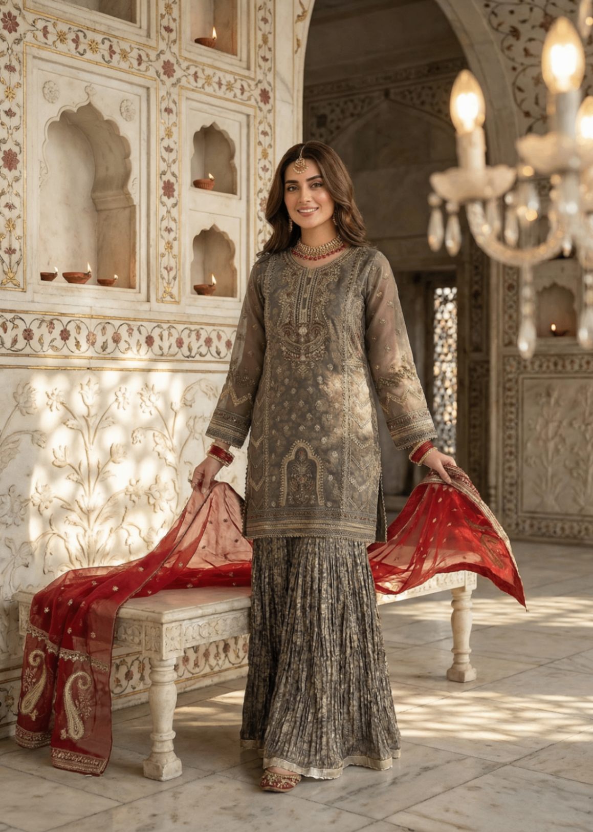 organza Sharara in Earth brown