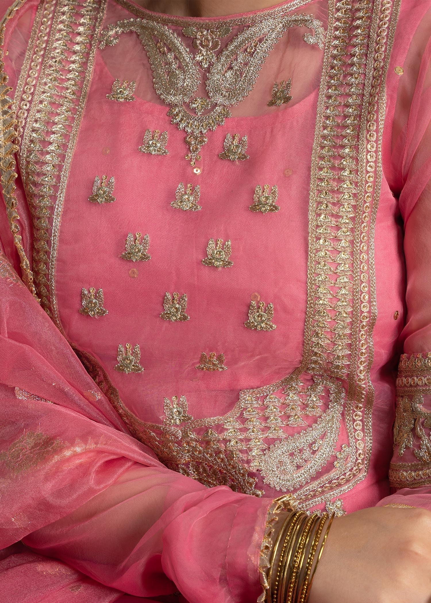 organza Kurta Set in Pink