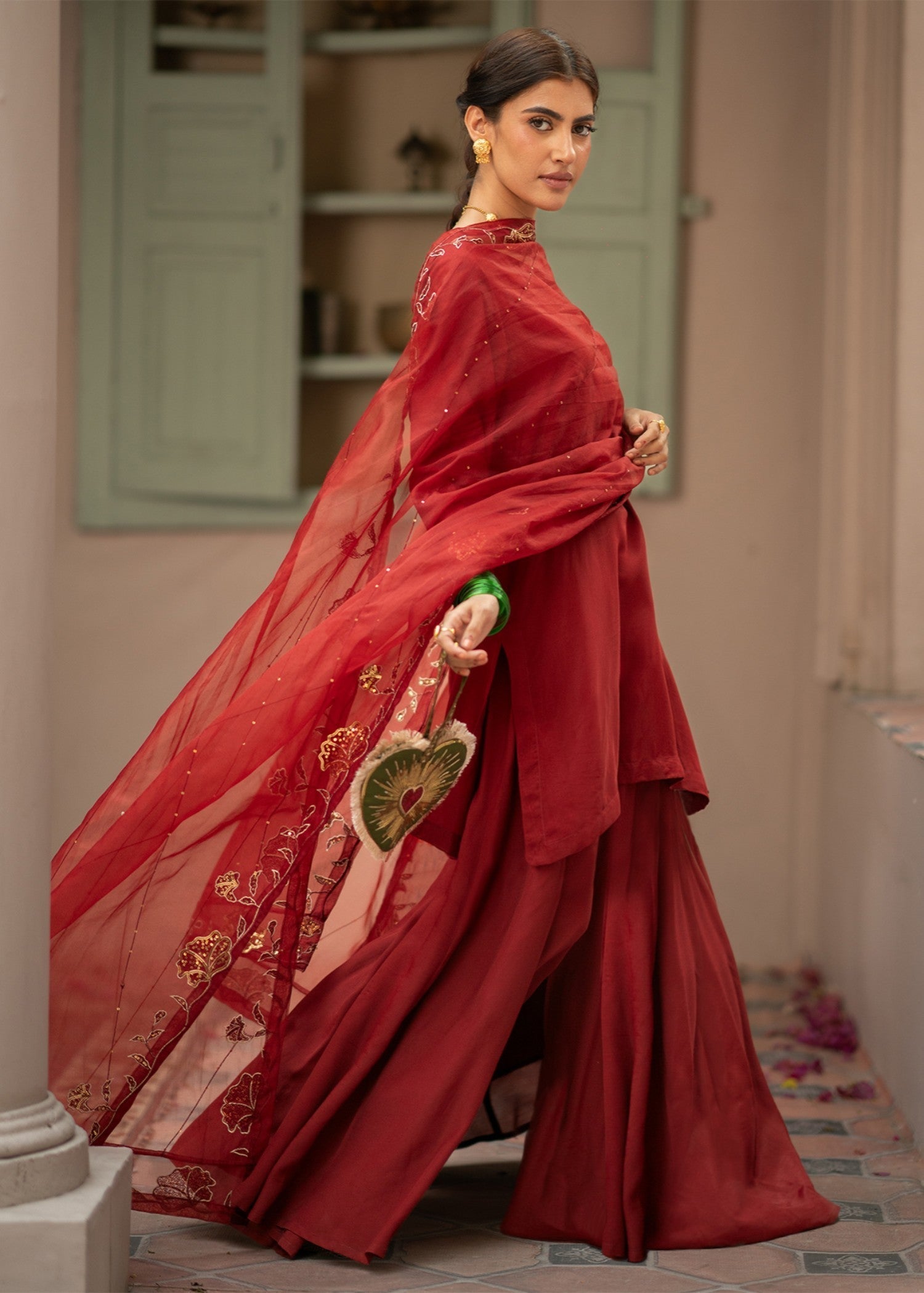 pk raw silk Sharara in Crimson