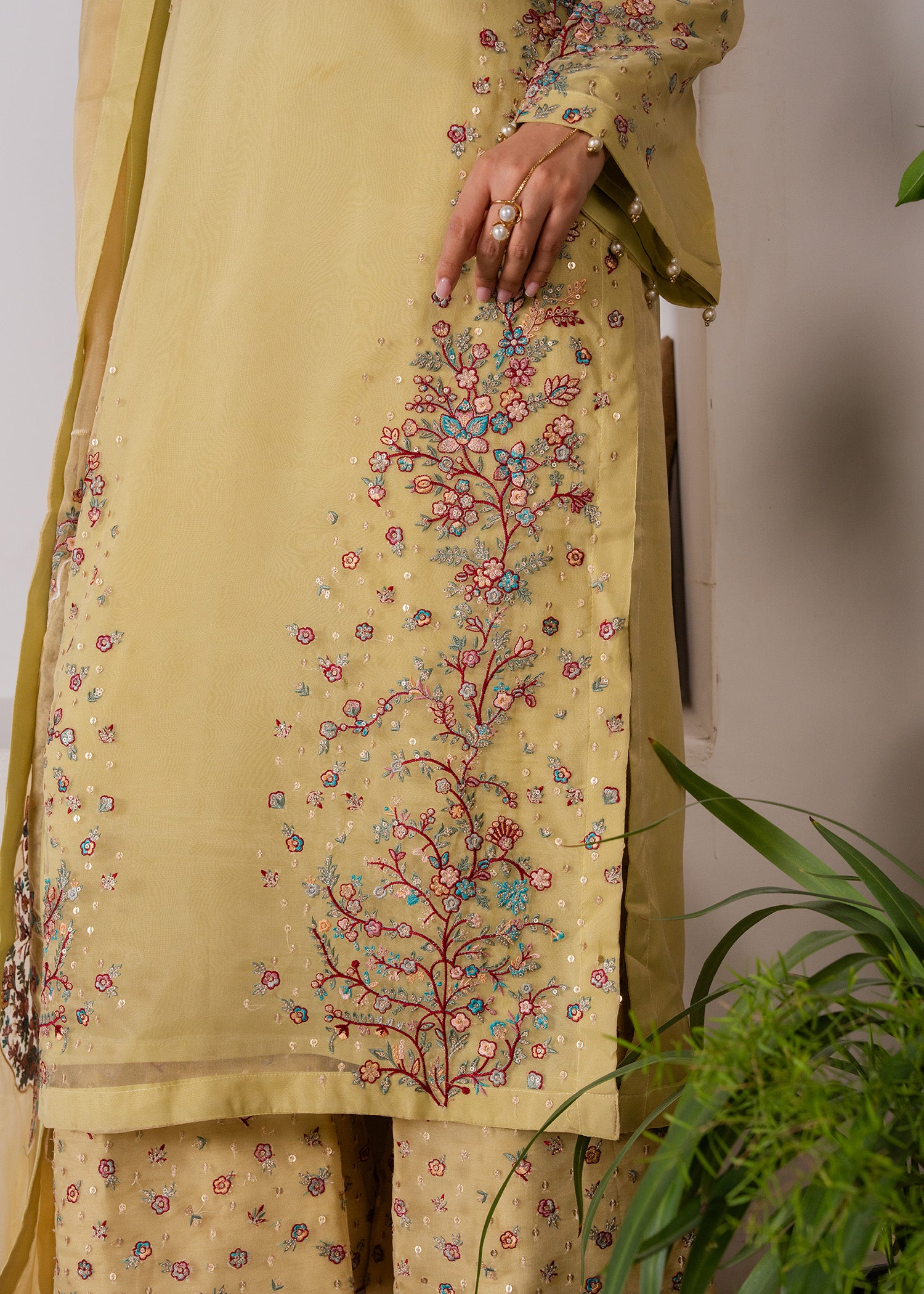organza Kurta Set in Yellow green