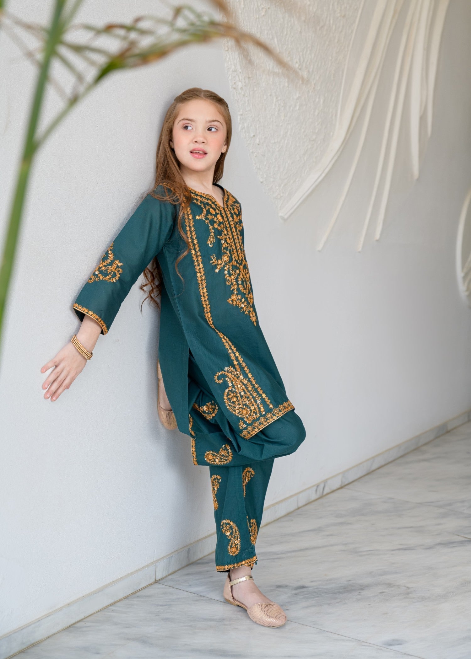 cotton Kurta Set in Teal