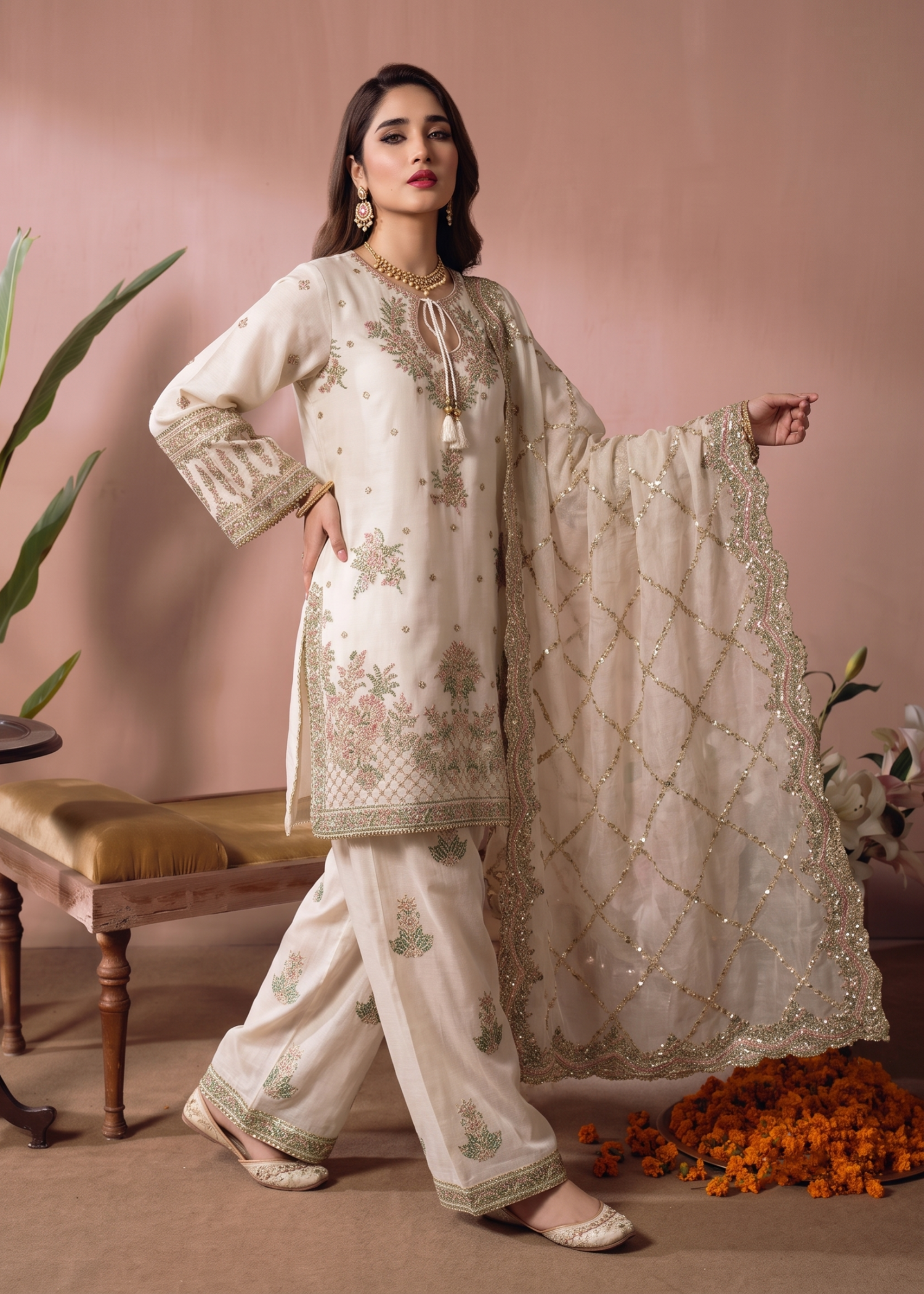 raw silk Kurta Set in Off-white