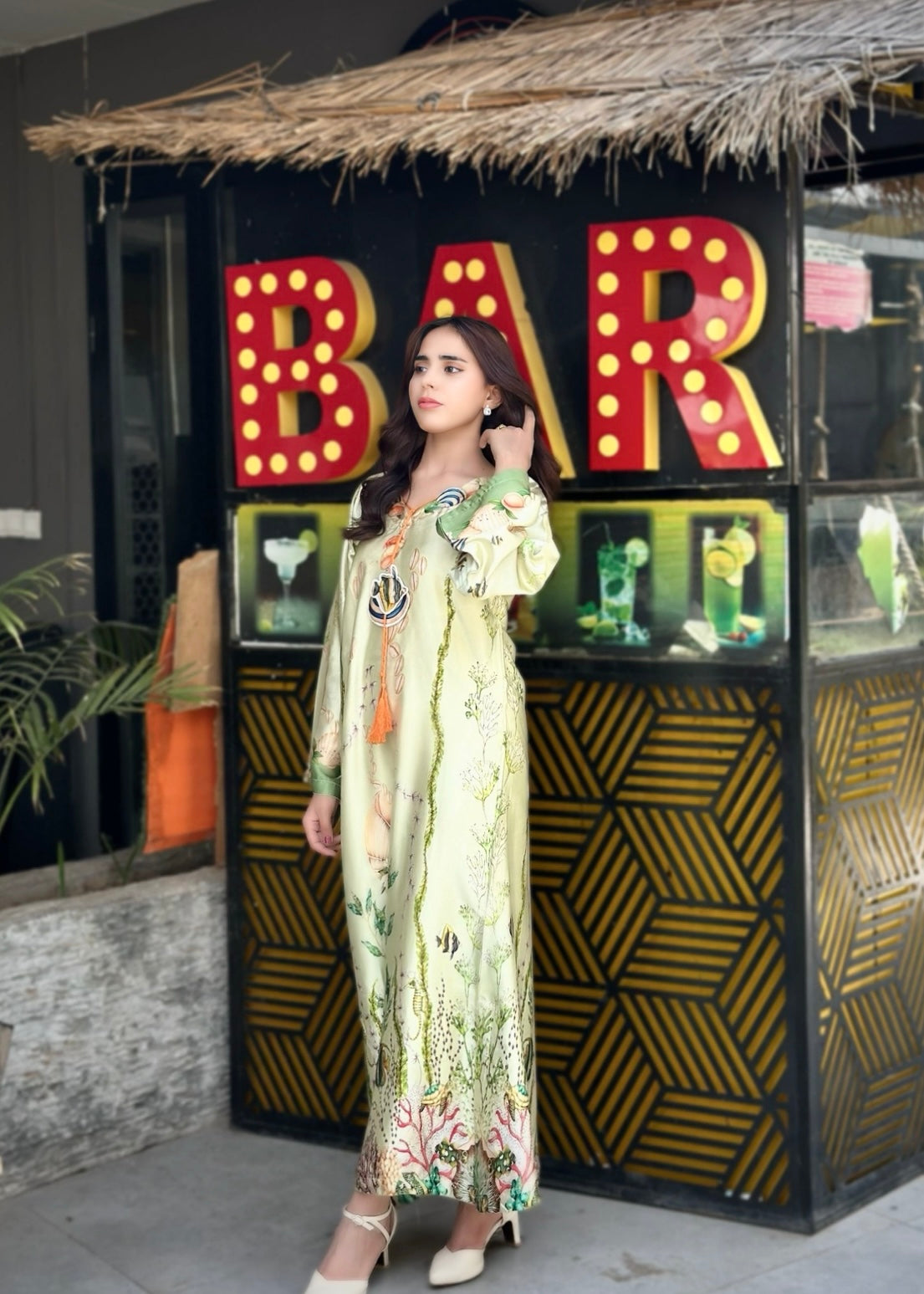 pk charmuse silk Kaftan in Sea green, pistachio green