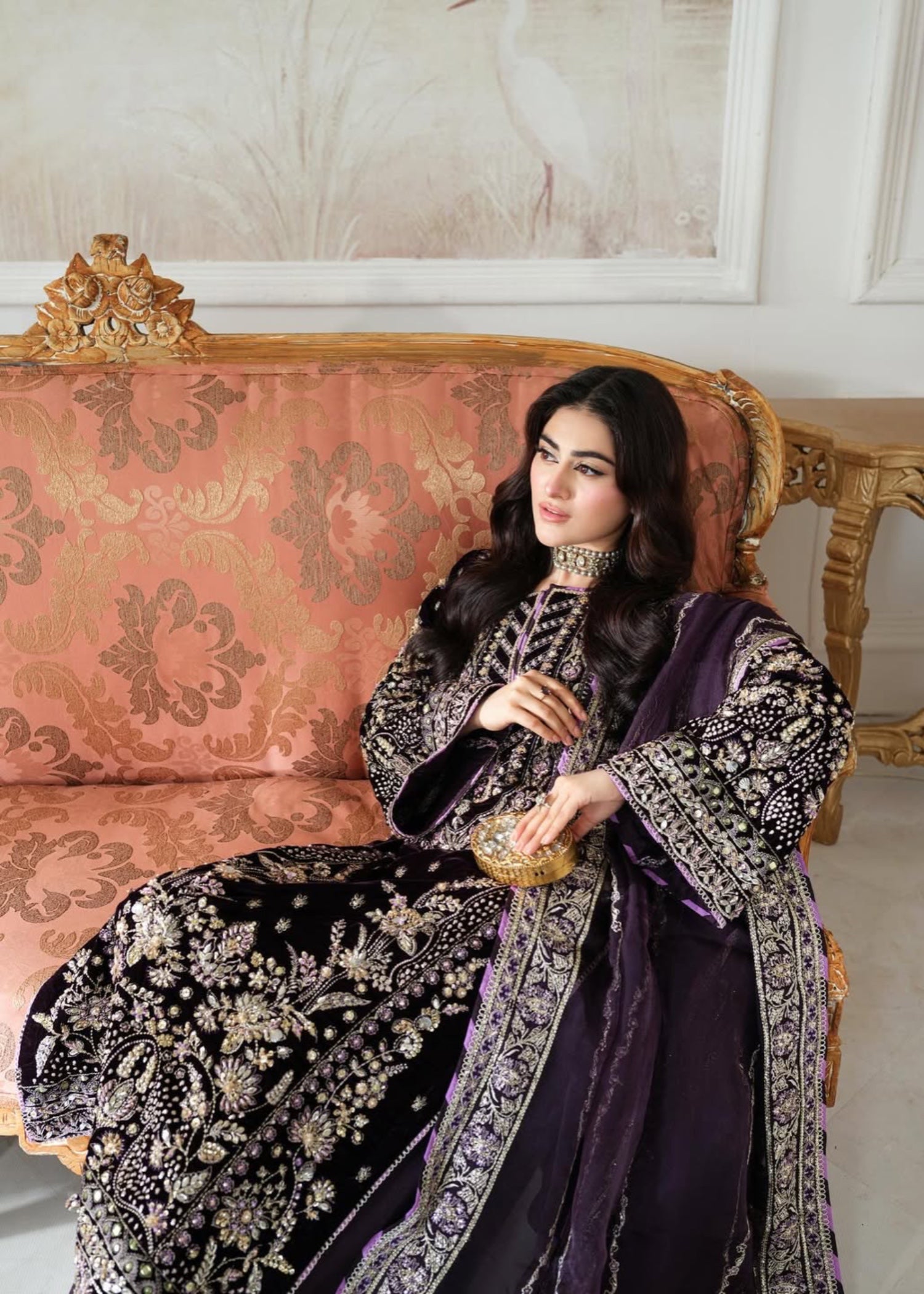 velvet Kurta Set in Plum purple