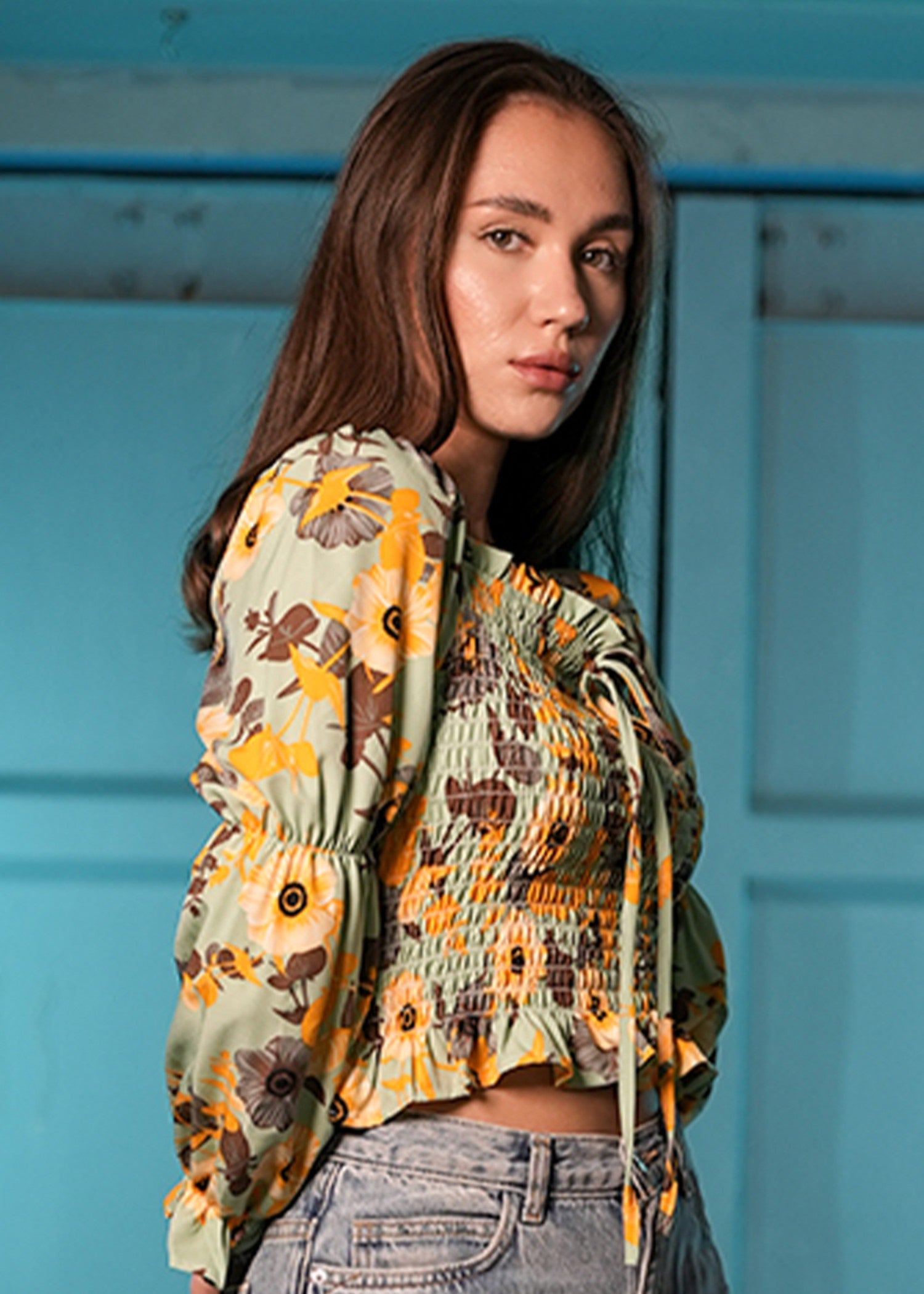 textured wash & wear Blouse in Green