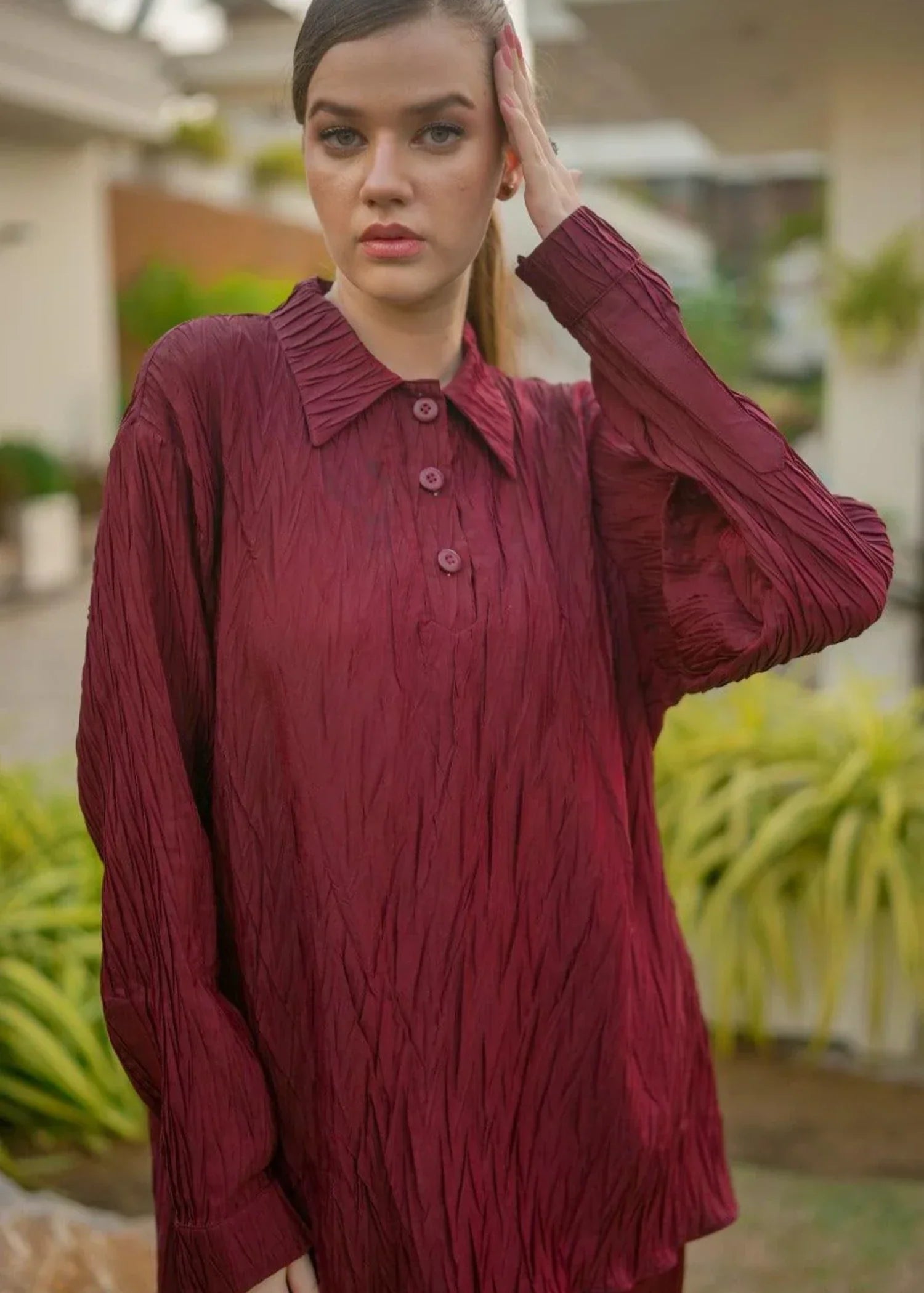crepe Co Ord Sets in Maroon
