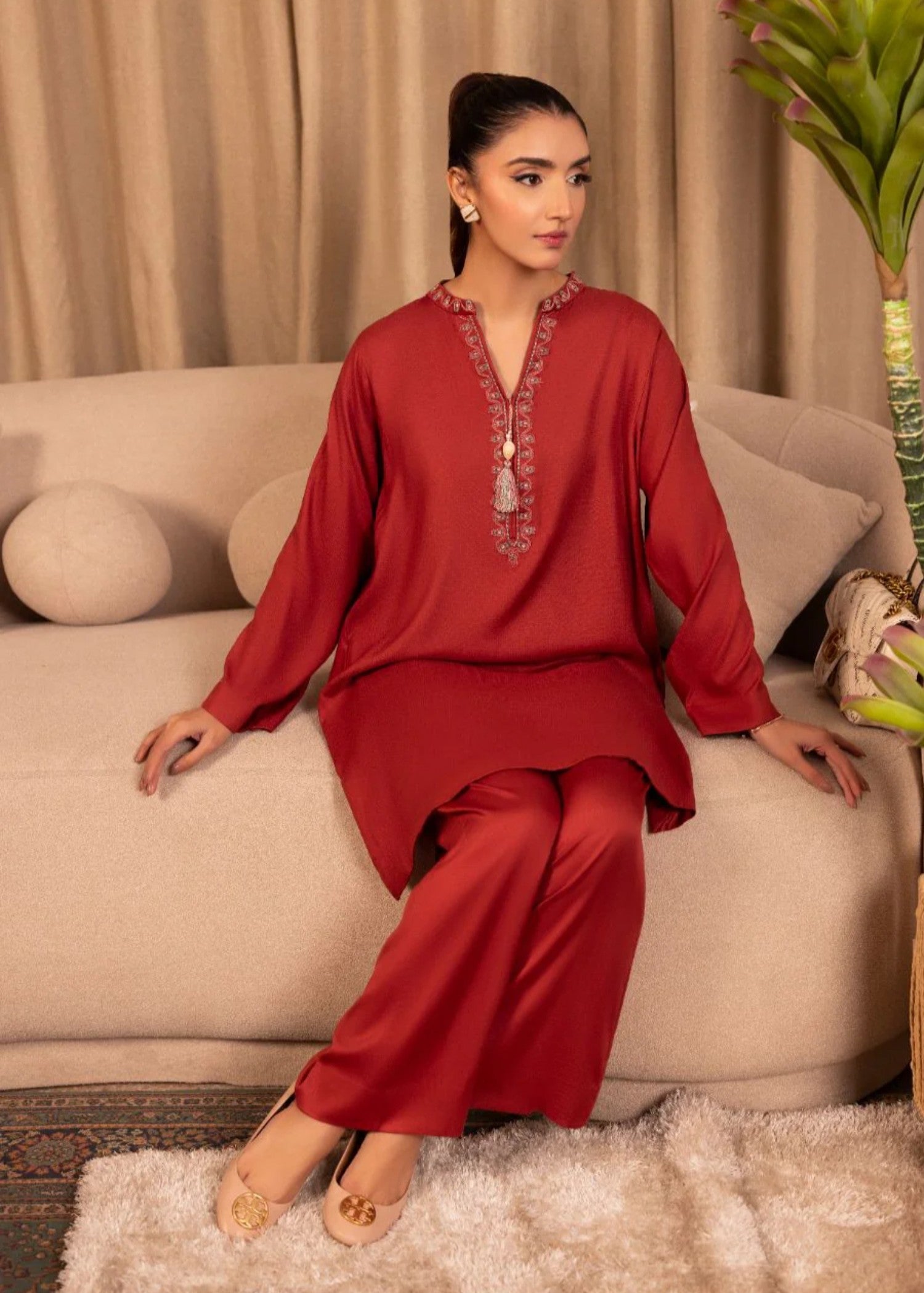 linen Co Ord Sets in Rust red