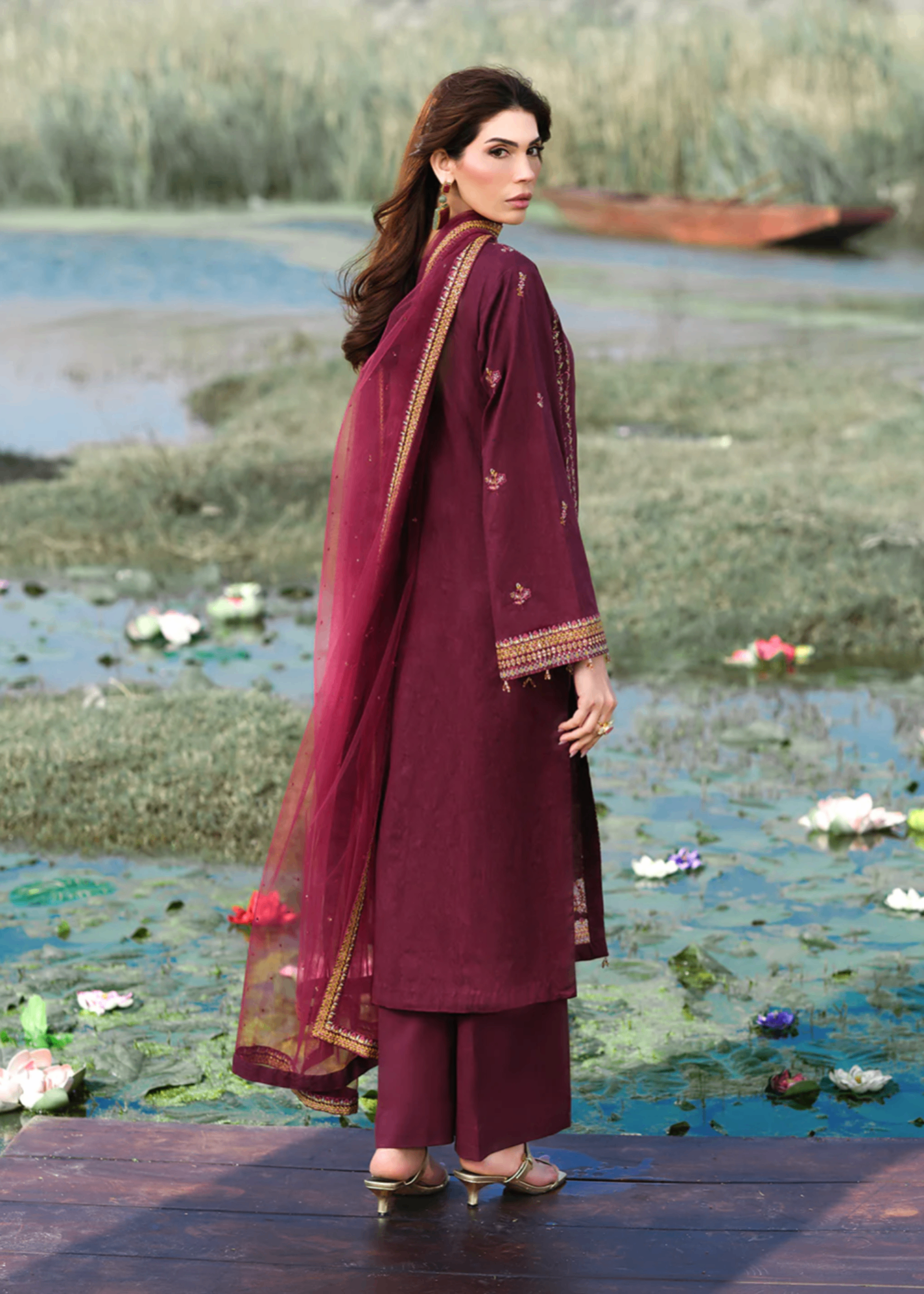 jacquard Kurta Set in Burgundy