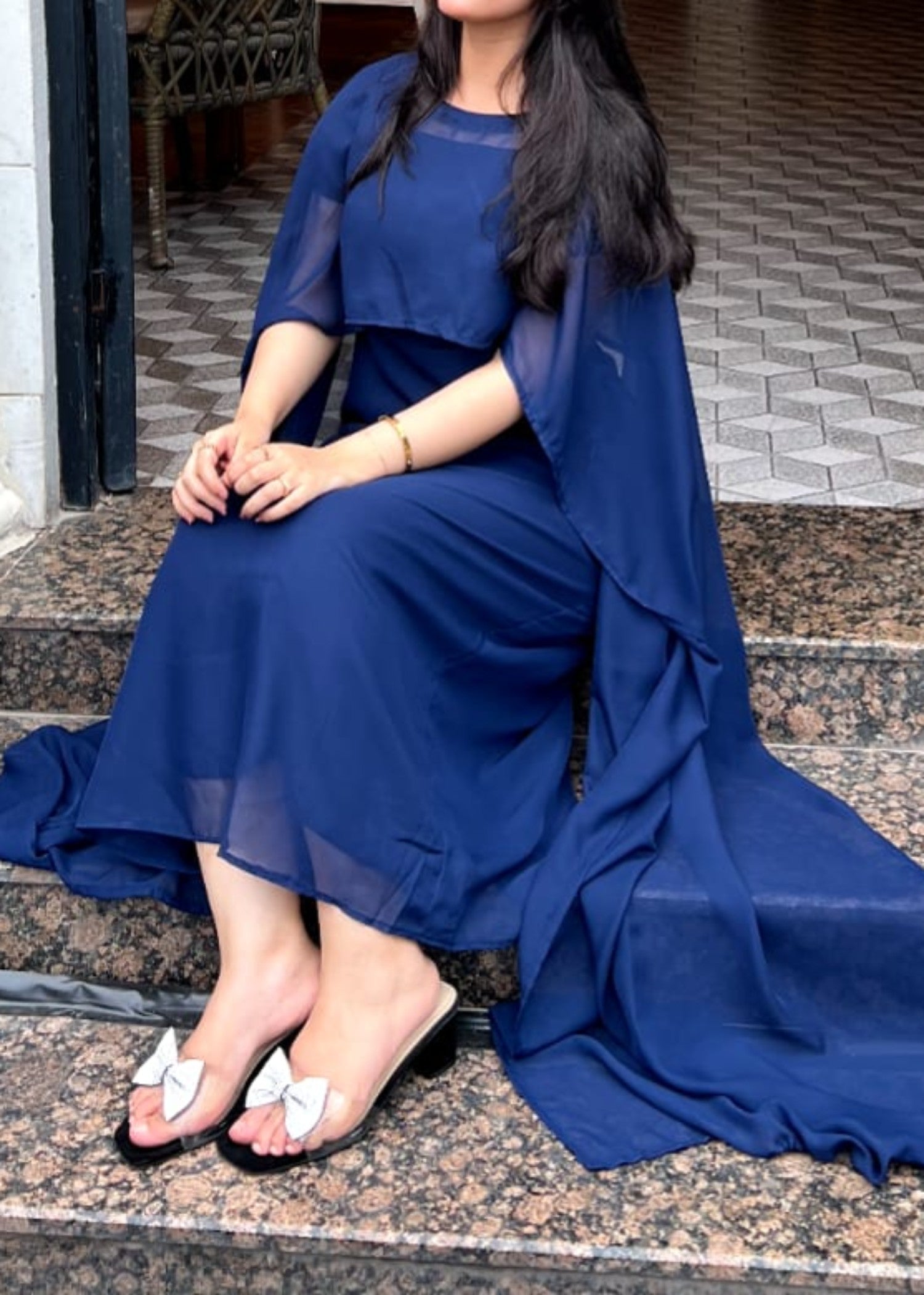 chiffon Dress in Navy blue