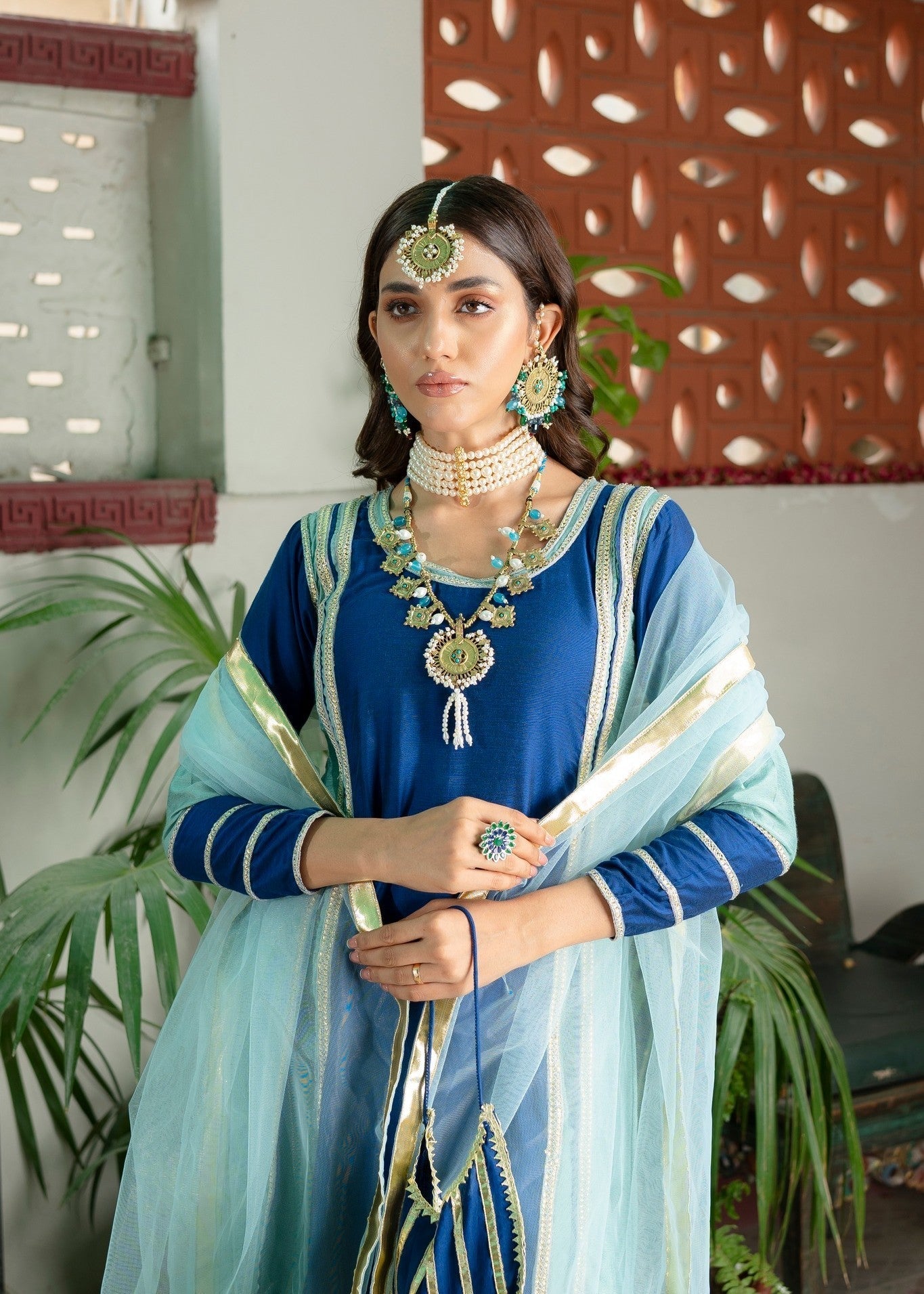banarsi silk Kurta Set in Blue