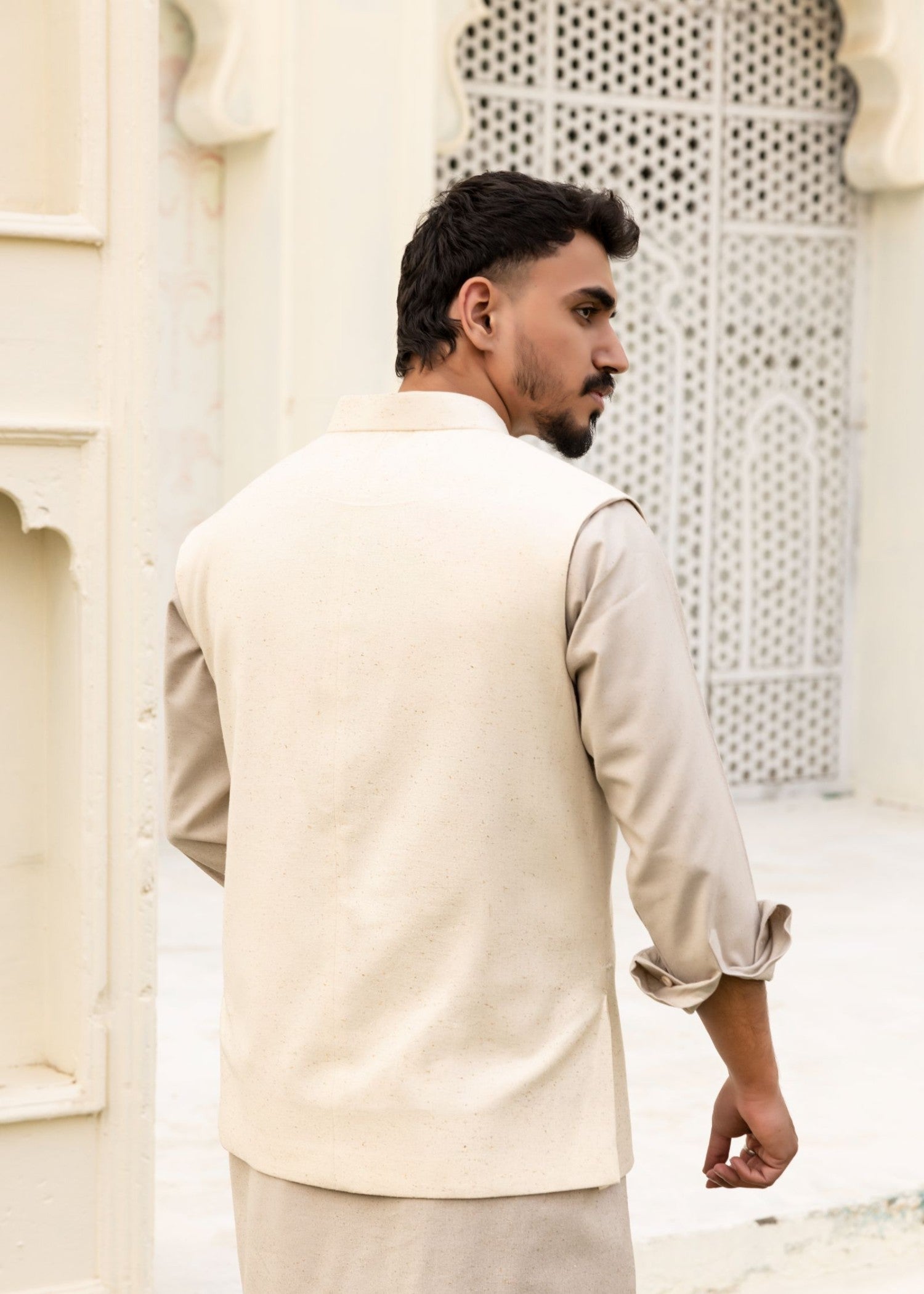 karandi Waistcoat in Cream by Istor House Of Premium Fabrics