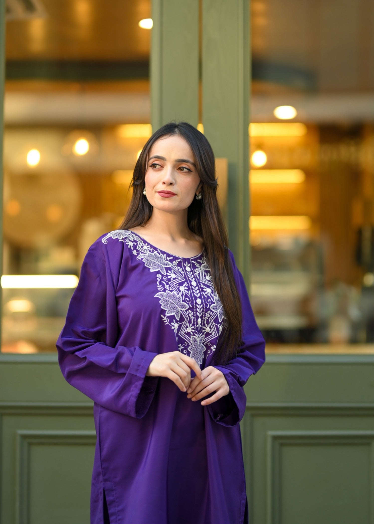 silk Kurta Set in Purple heart