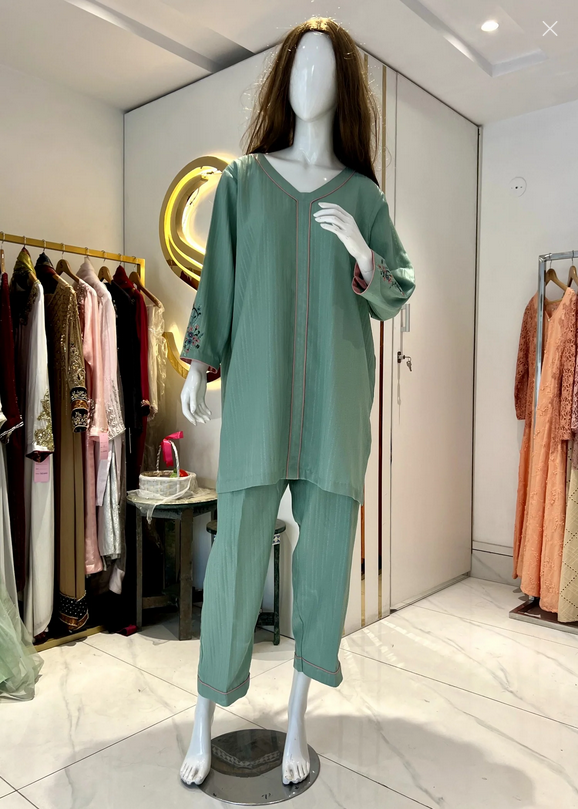 textured wash & wear Co Ord Sets in Sea green
