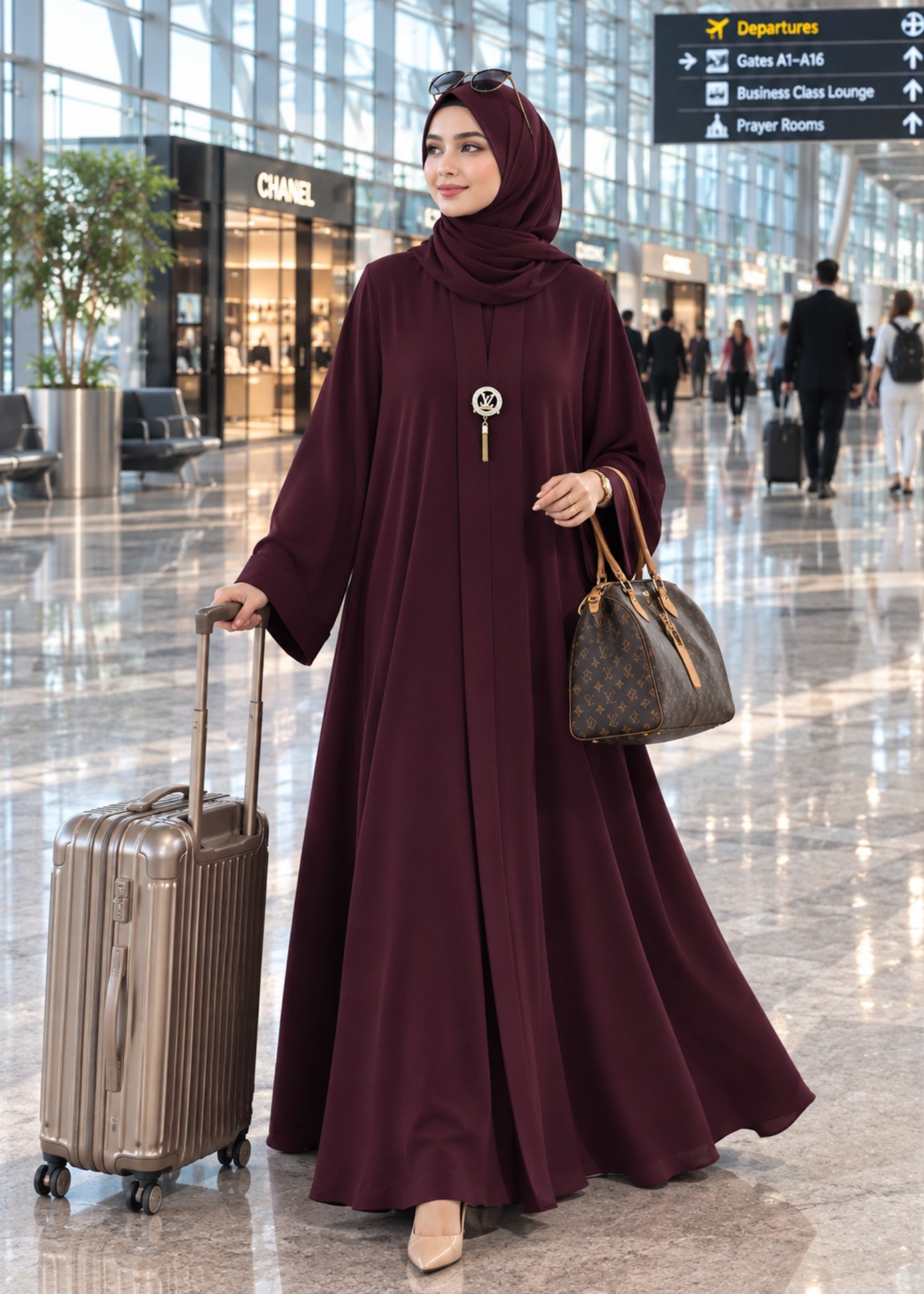 nidha Abaya in Burgundy