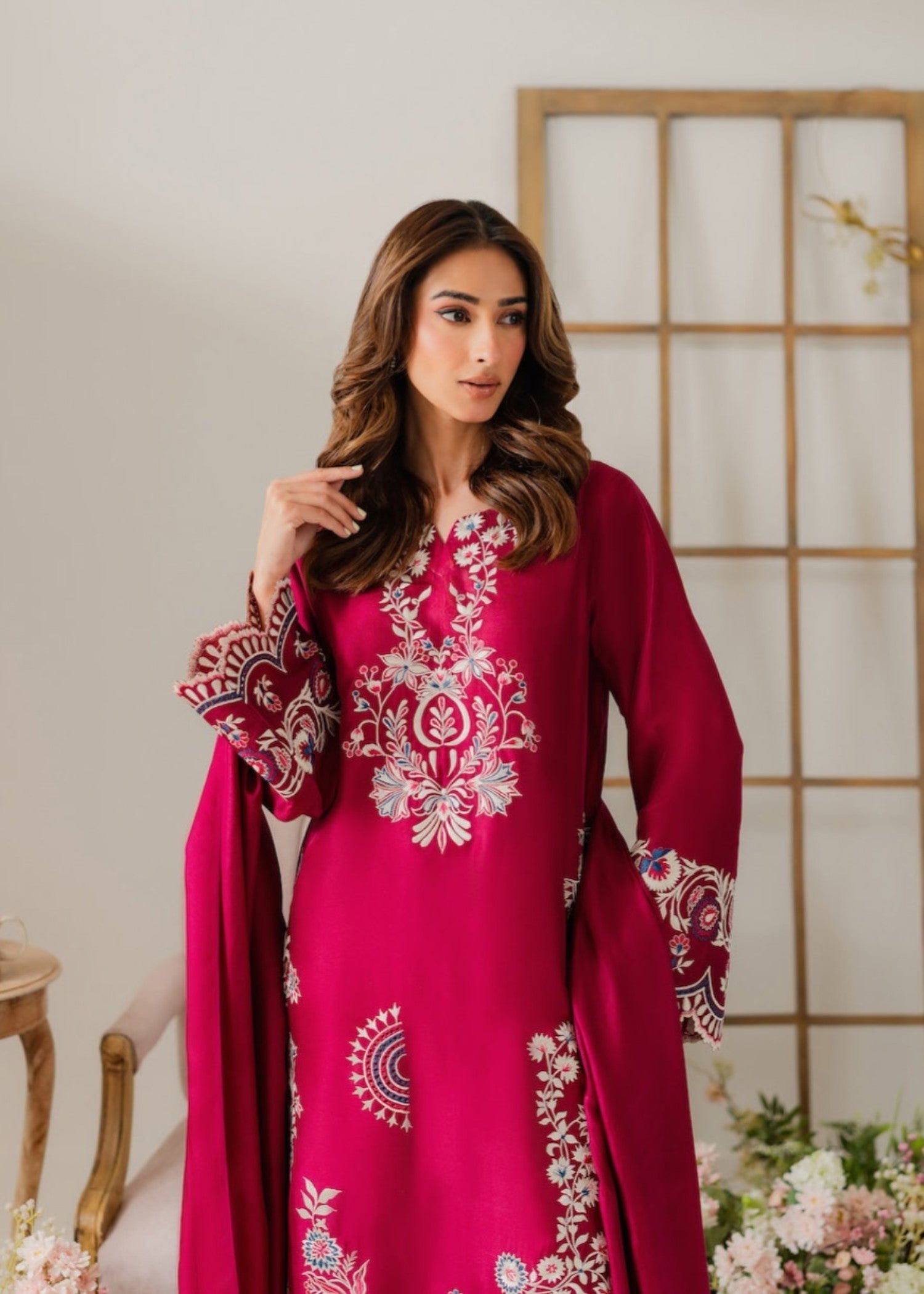linen Kurta Set in Burgundy