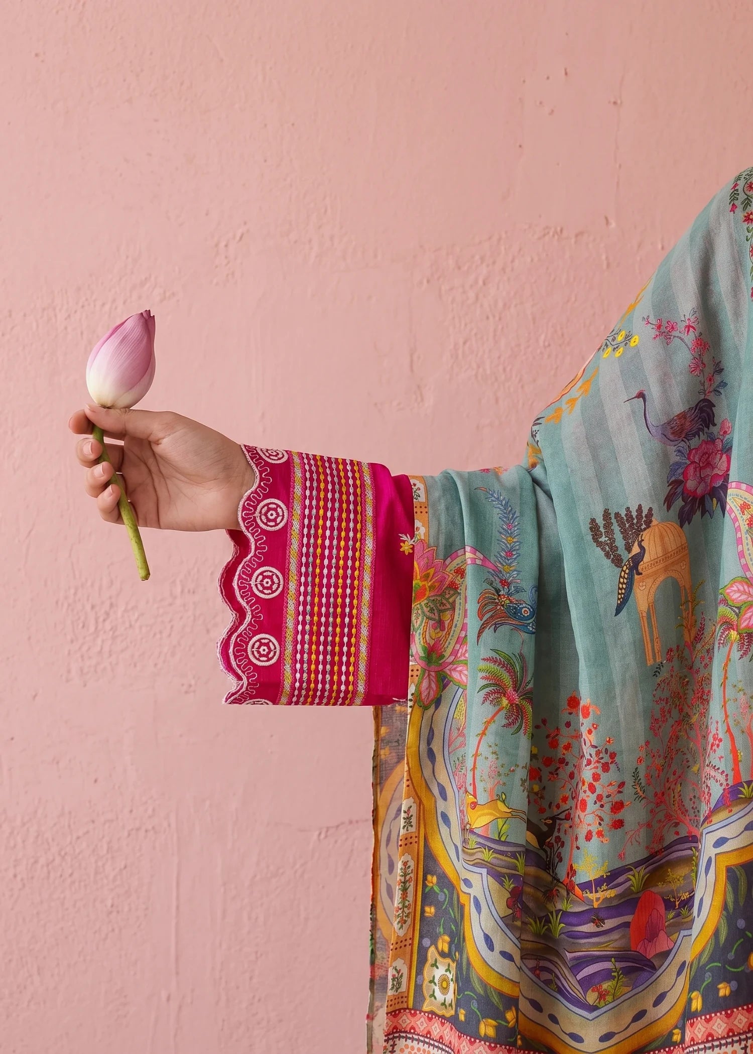 cotton Kurta Set in Mint green, hot pink