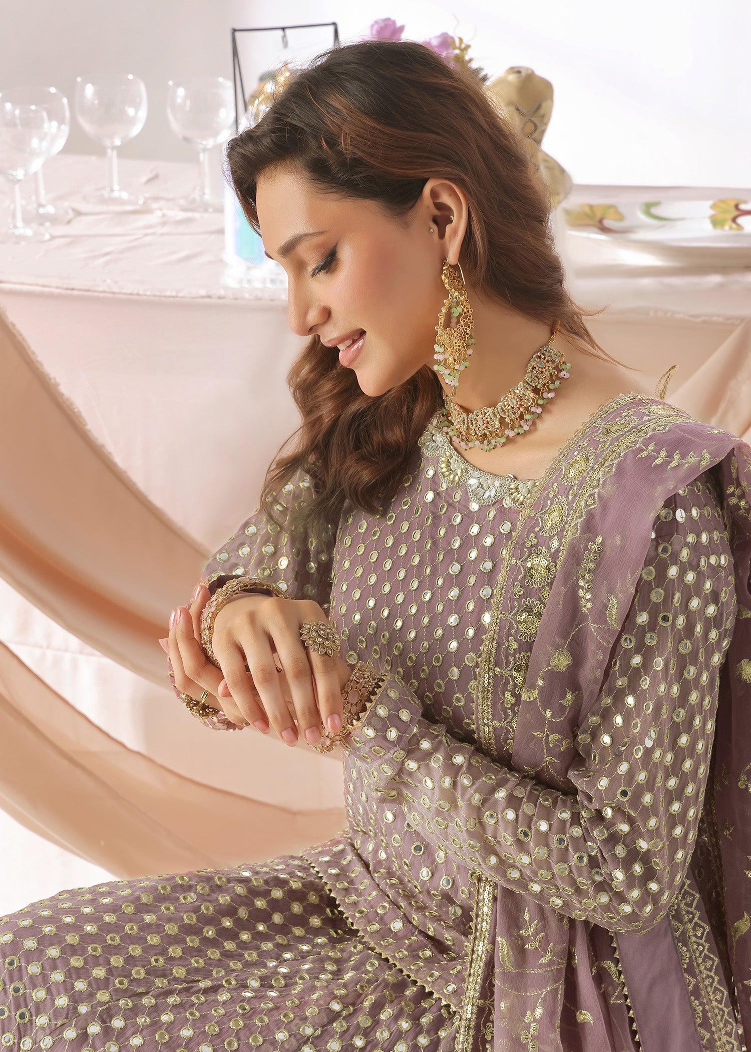 chiffon Lehenga in Mauve