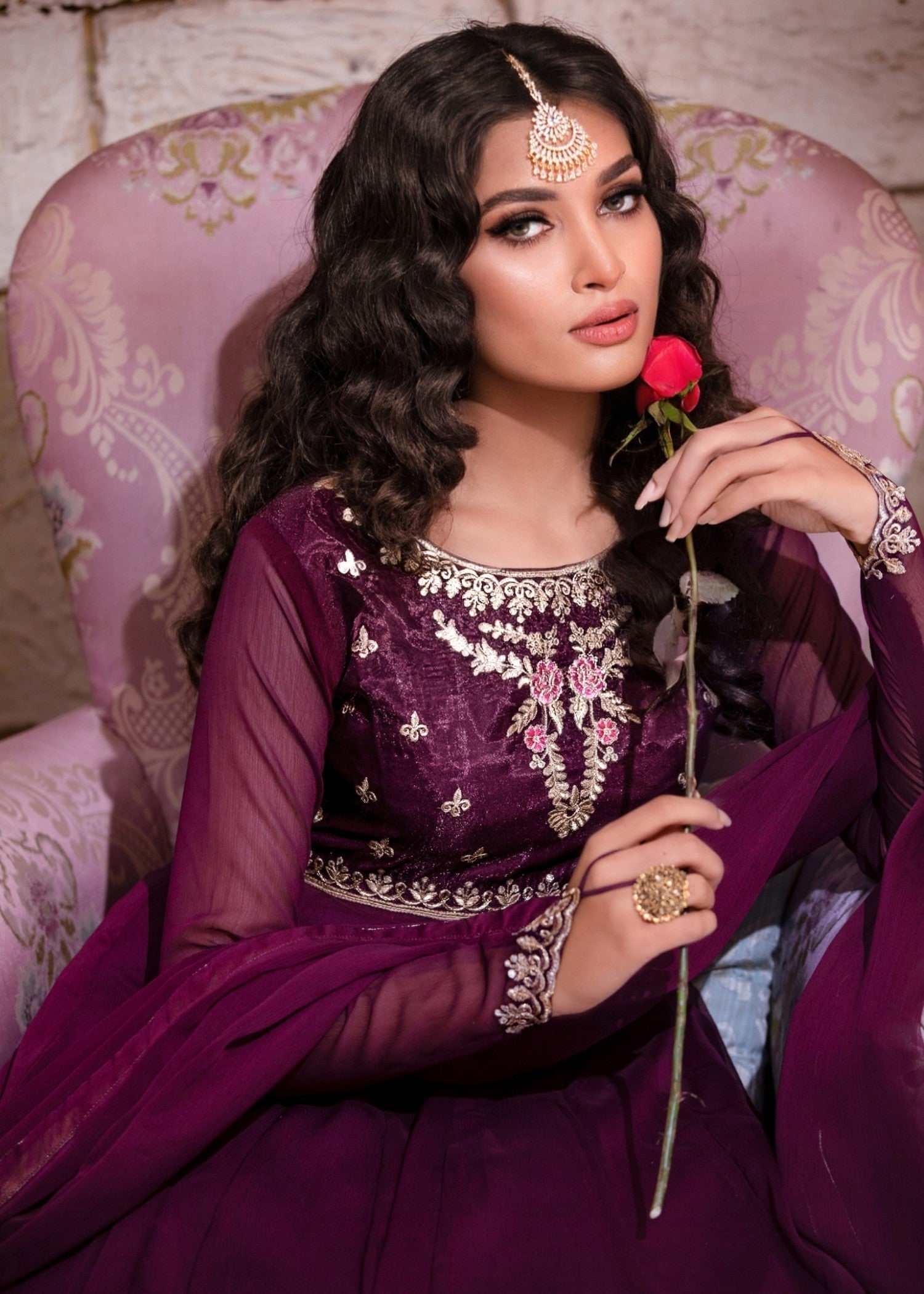 chiffon Pishwas in Pansy