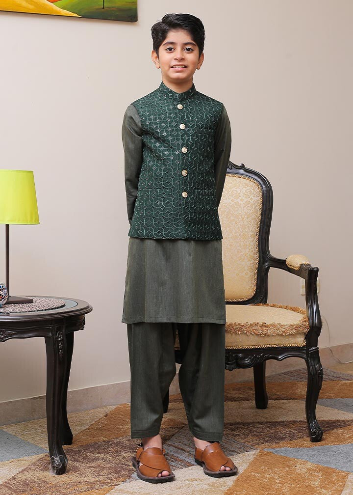 banarsi silk Waistcoat in Green