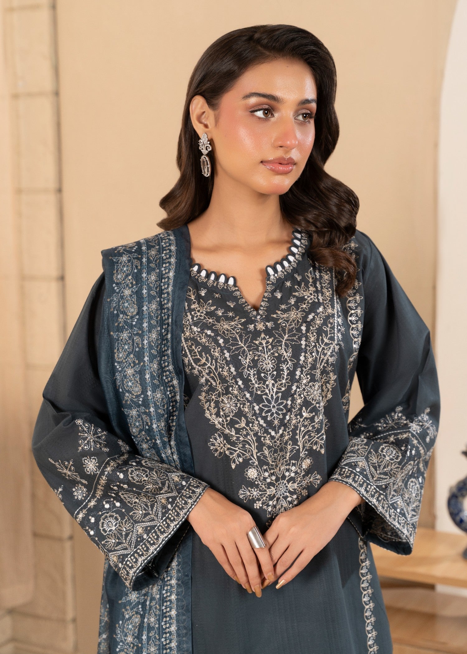 cotton Kurta Set in Zinc grey