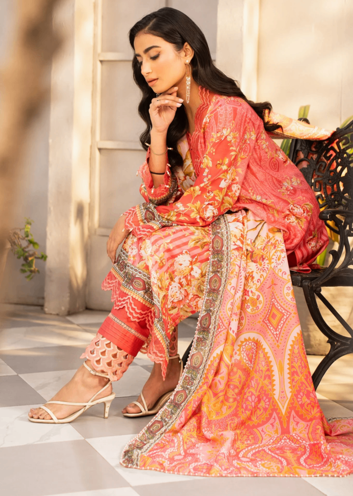 lawn Unstitched in Salmon pink