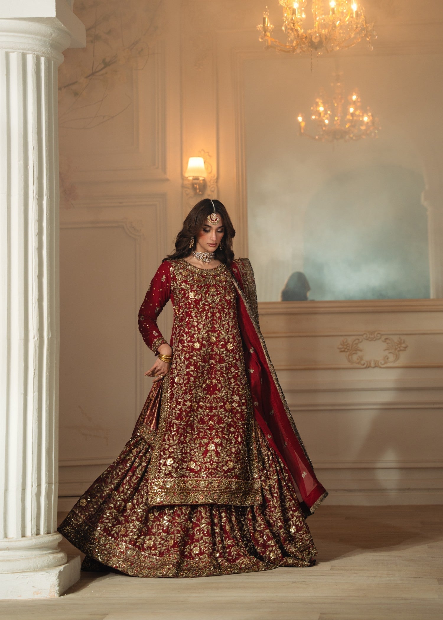 chiffon Lehenga in Maroon
