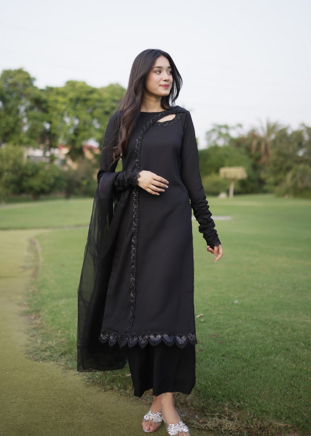 georgette Kurta Set in Jet black