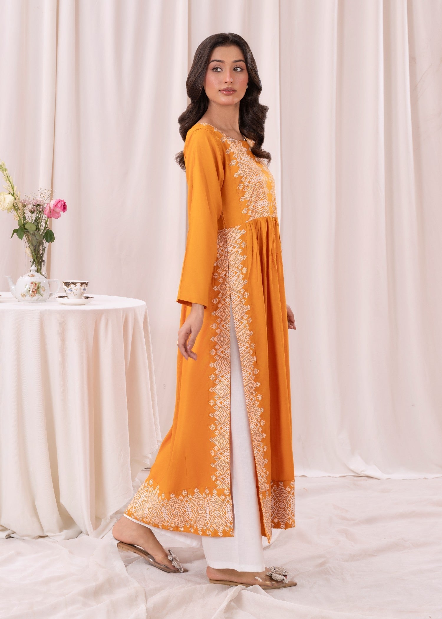 linen Kurti in Mustard