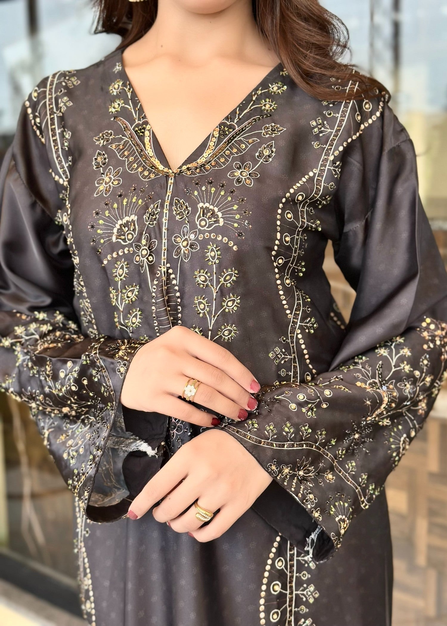 pk charmuse silk Kaftan in Jet black, onyx