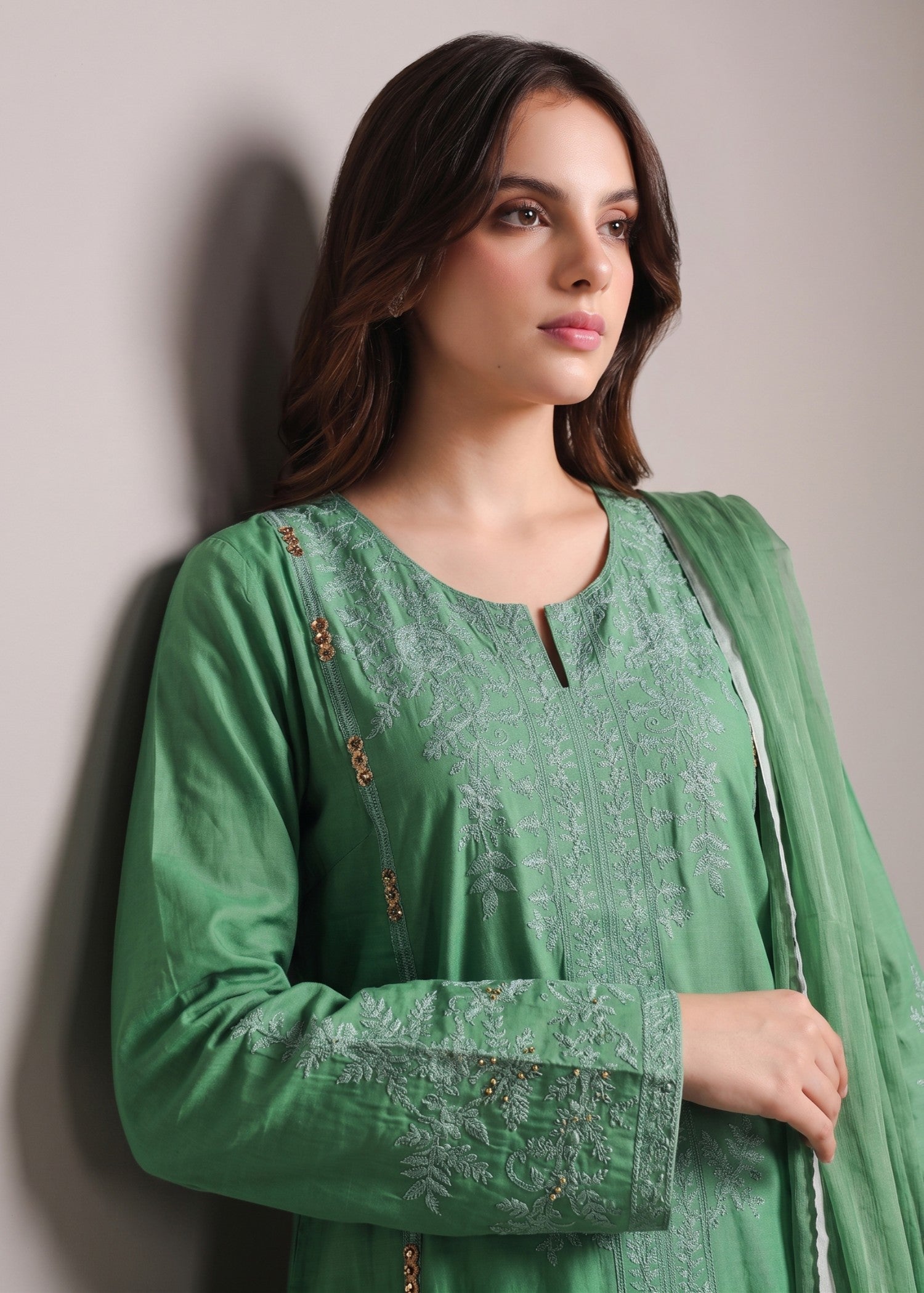 lawn cotton Kurta Set in Green