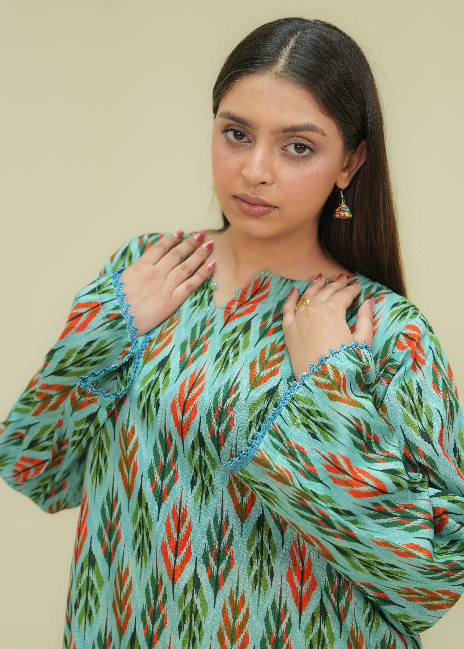 lawn Kaftan in Mint green, forest green