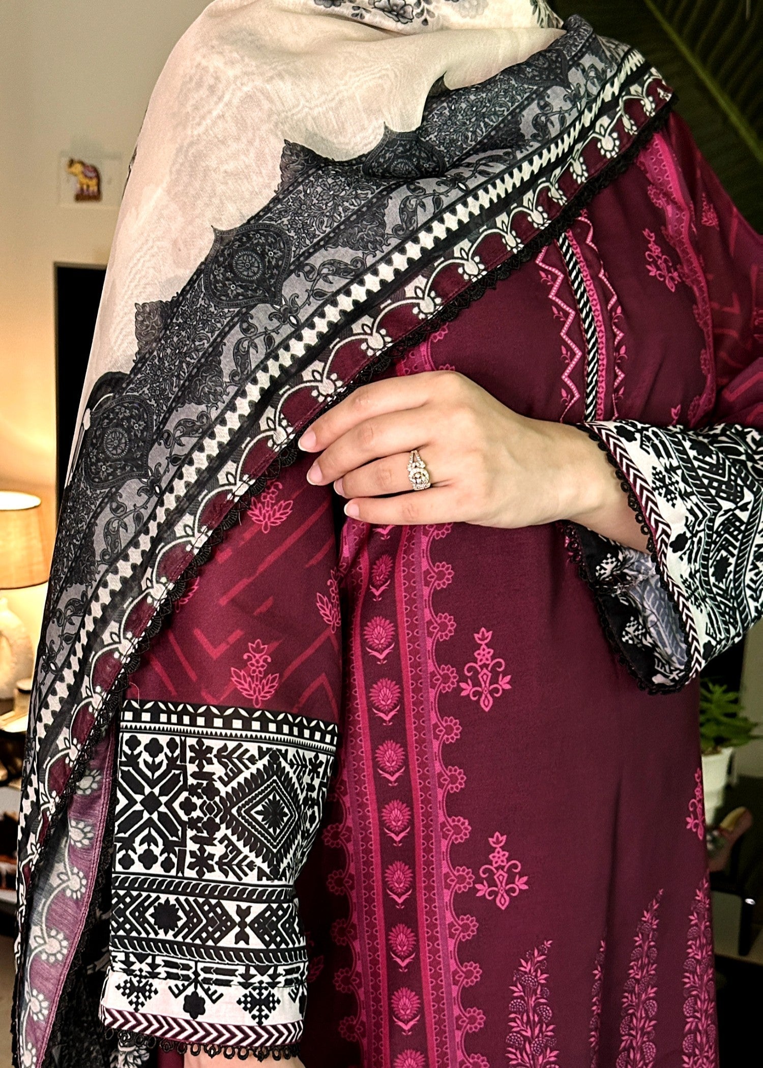 silk finish lawn Kurta Set in Plum