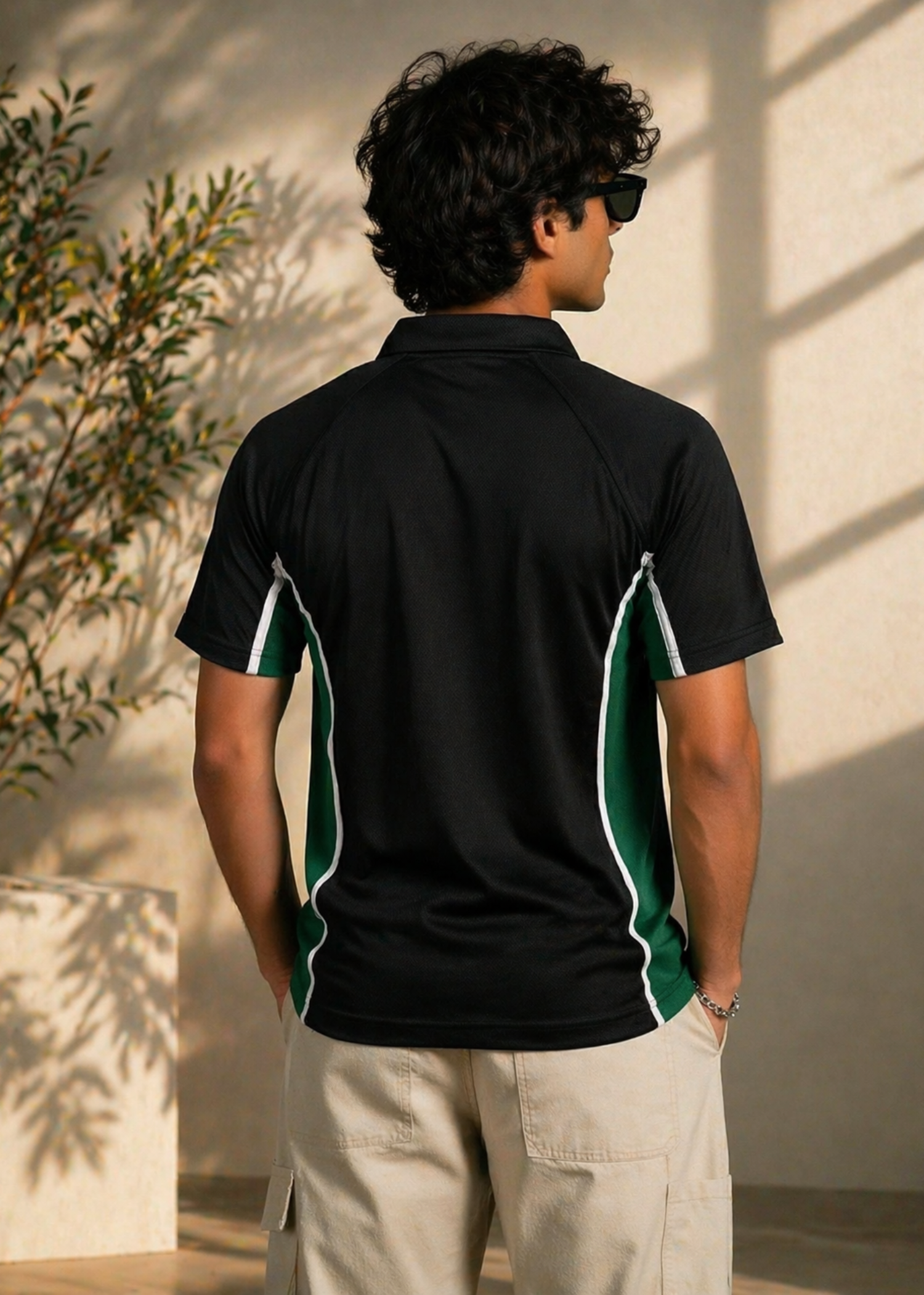 polyester Polo Shirt in Black, green