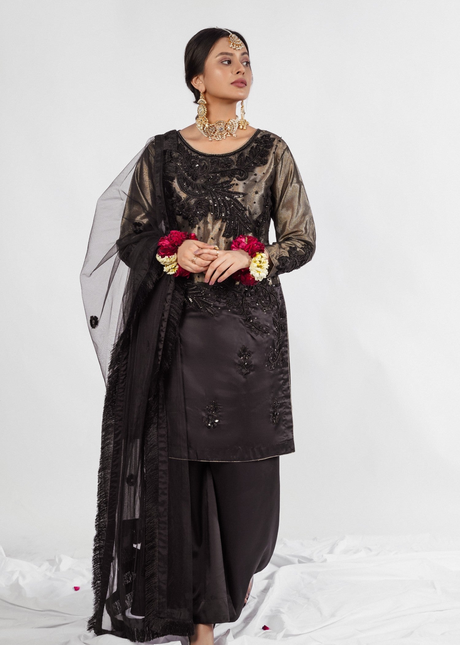 poly masoori Kurta Set in Black