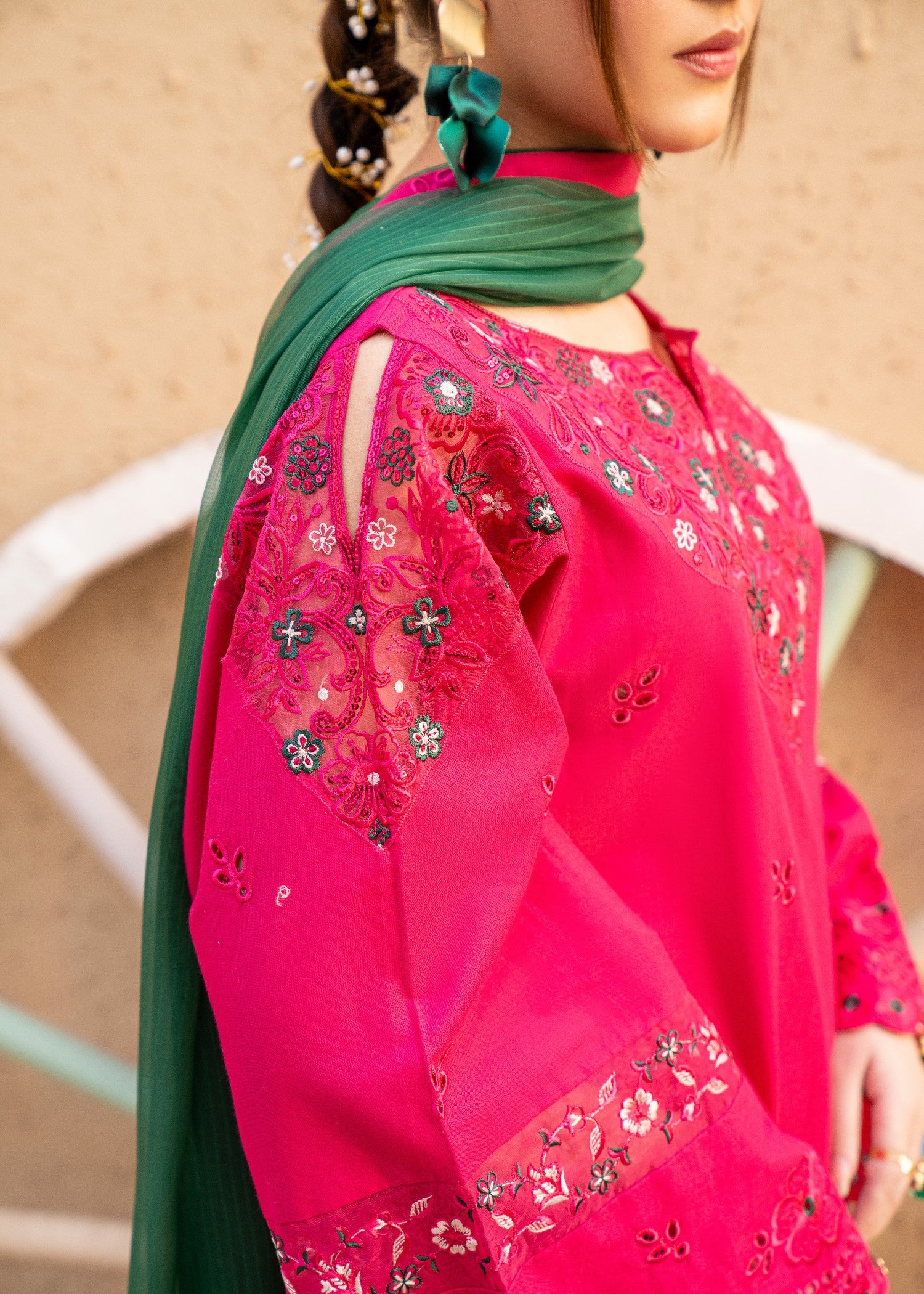 lawn cotton Kurta Set in Hot pink