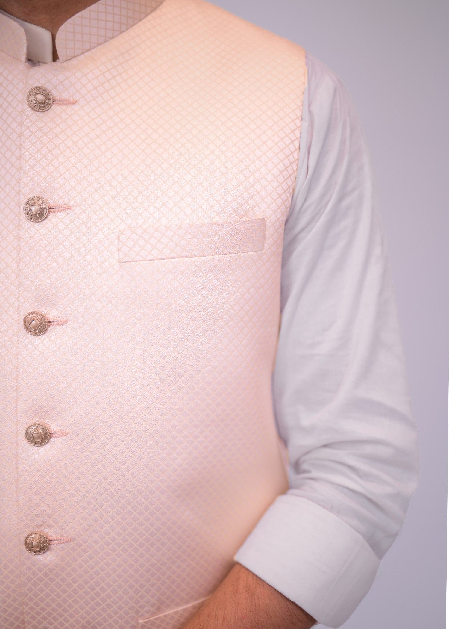 jamawar Waistcoat in Peach pink