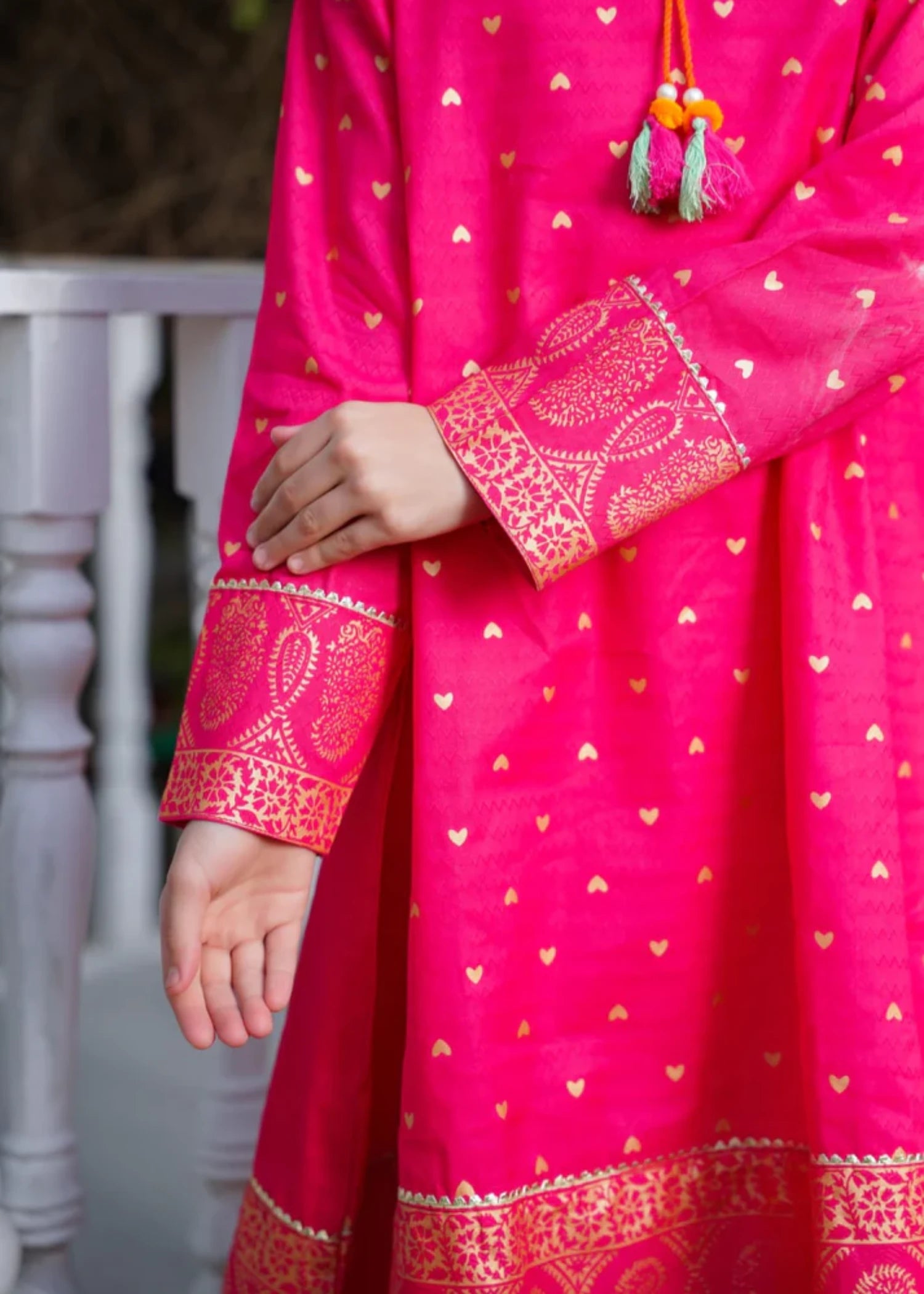 lawn Kurta Set in Shocking pink, orange