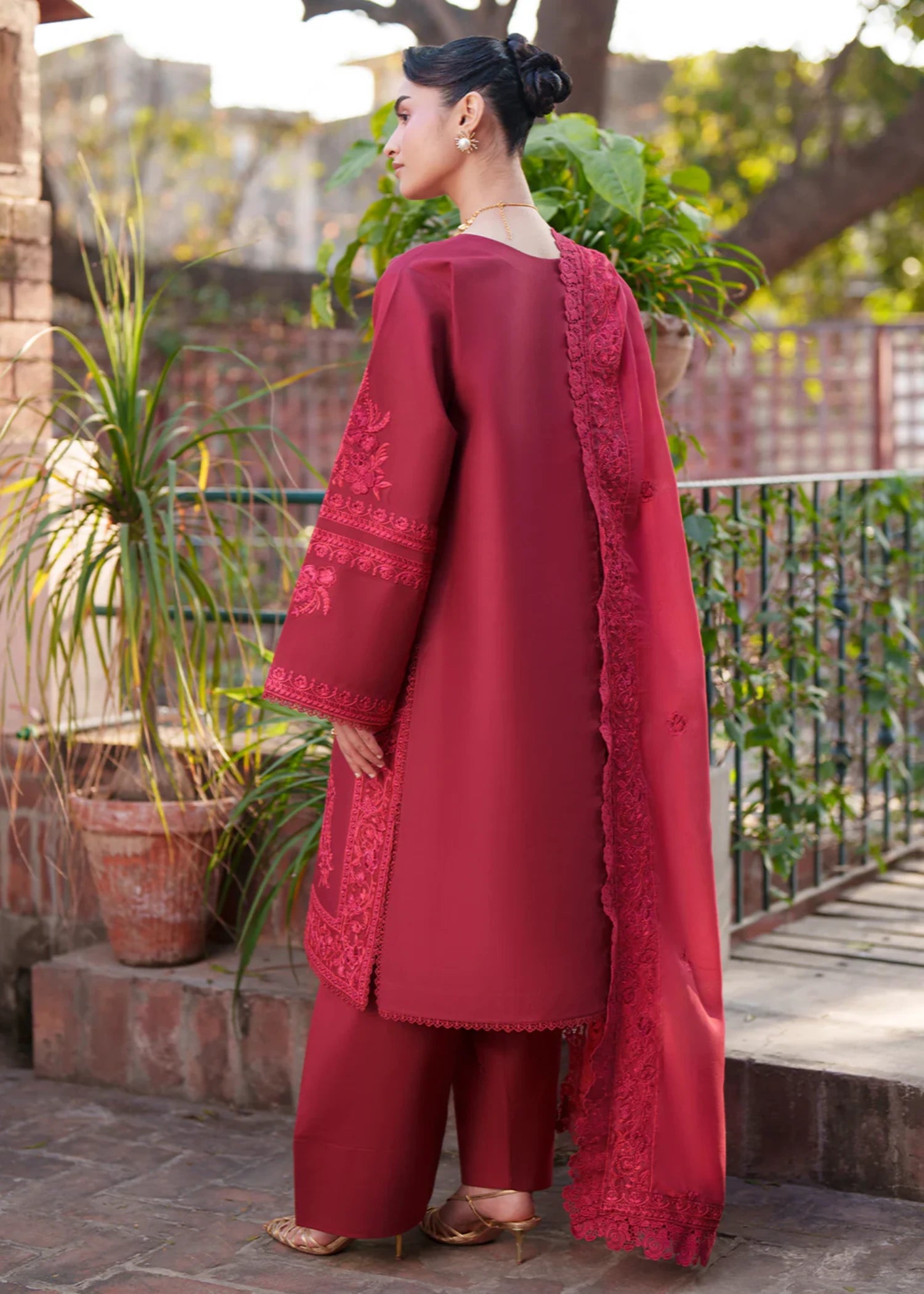 lawn Unstitched in Crimson